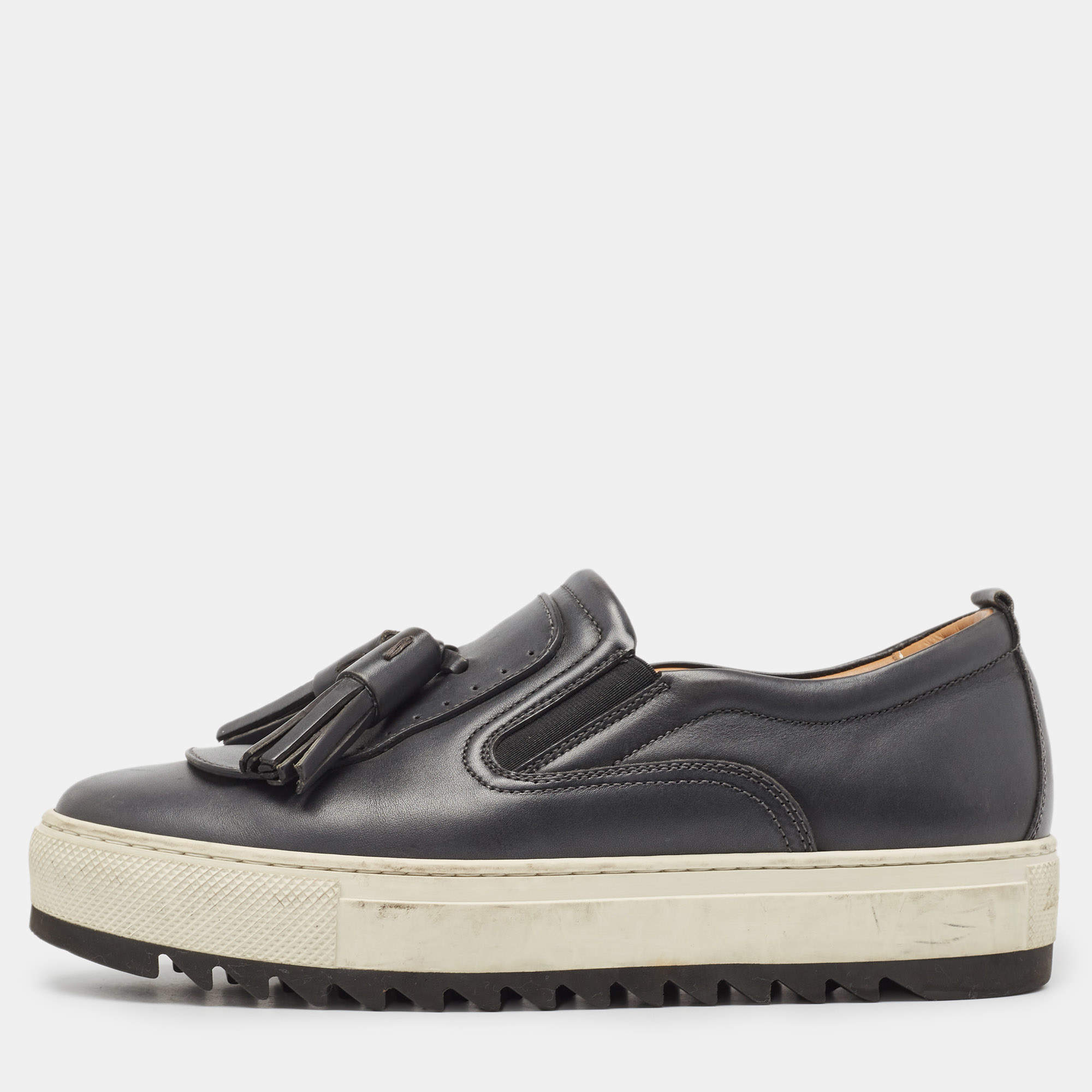 Salvatore Ferragamo Black Leather Low Top Sneakers Size 39