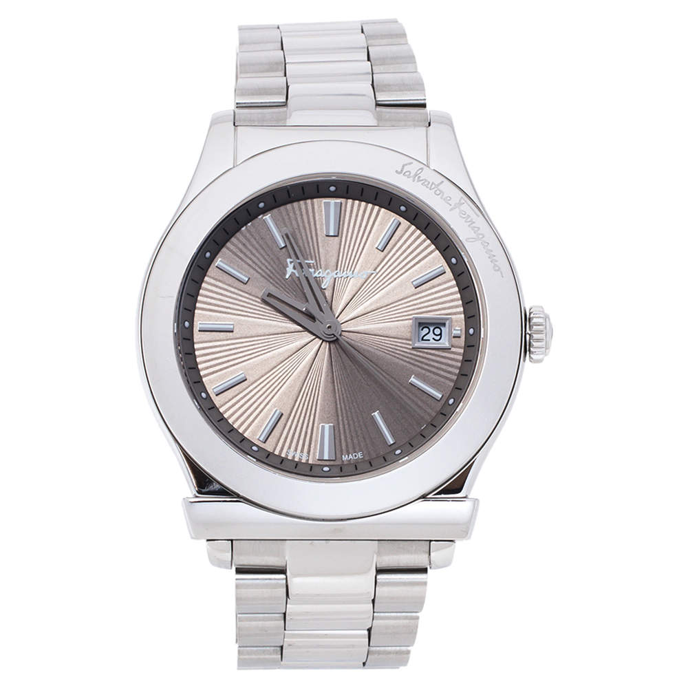 Pre Owned Salvatore Ferragamo Brown Stainless Steel 1898 FF3050013 Men's Wristwatch 40 MM