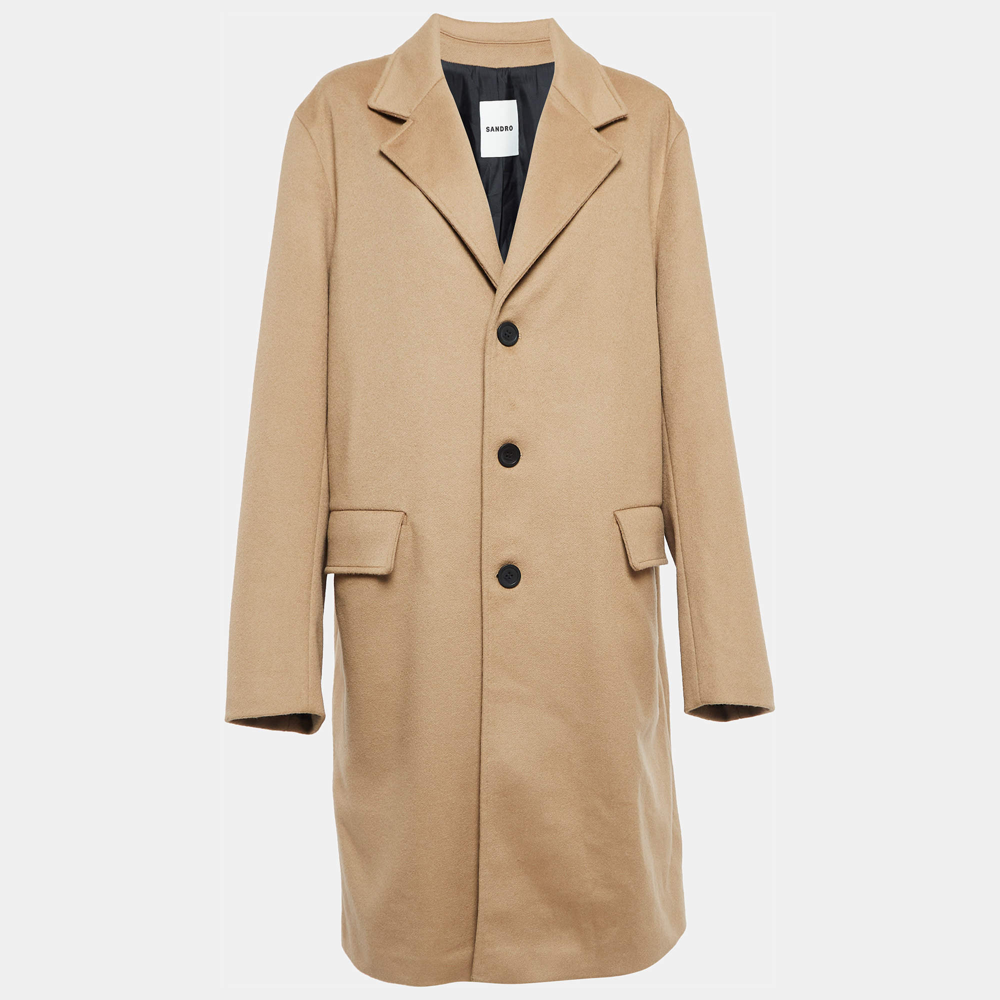 Sandro Beige Wool Single Breasted Overcoat XL