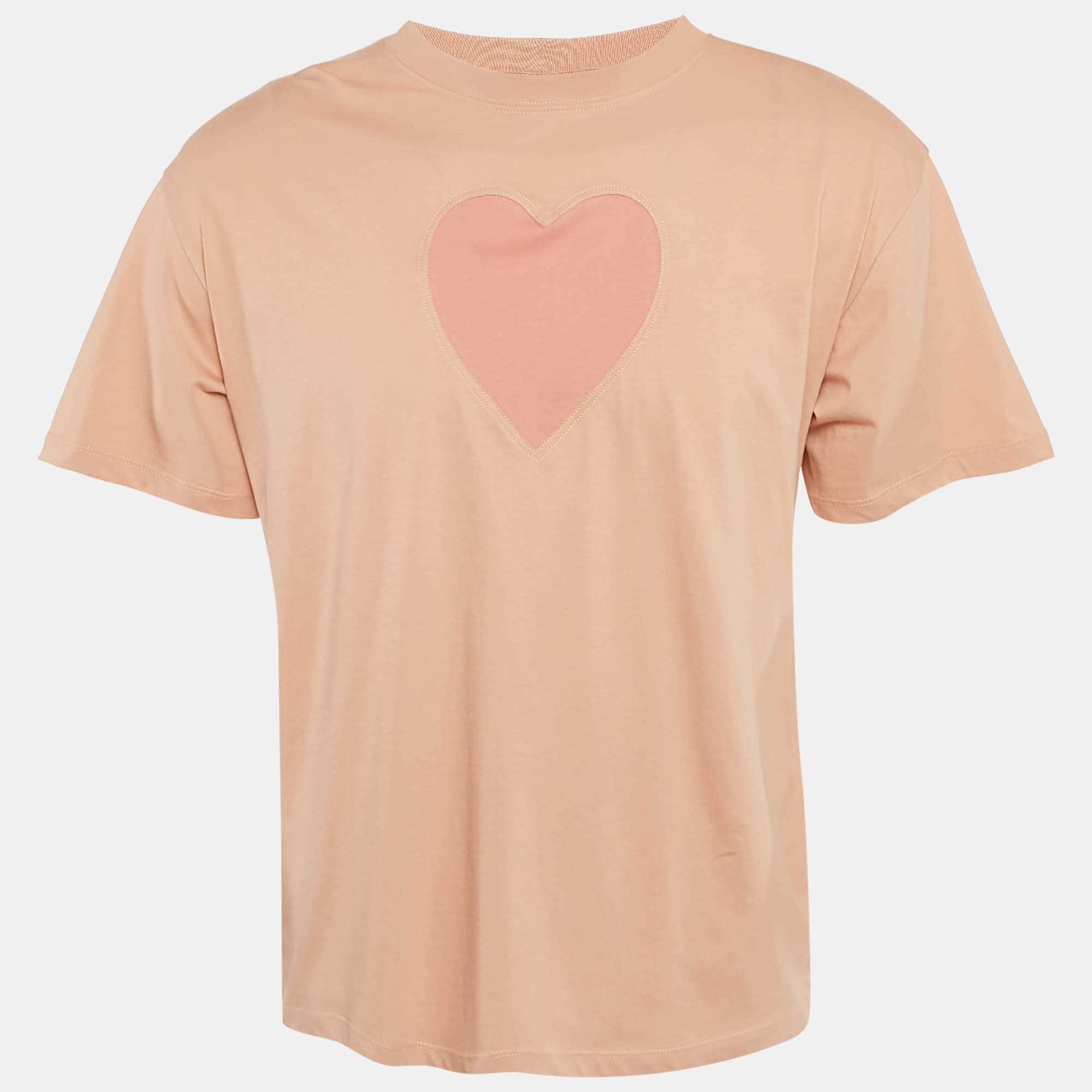Pre Owned Sandro Pink Peach Pink Heart Jersey Crewneck T-Shirt XL