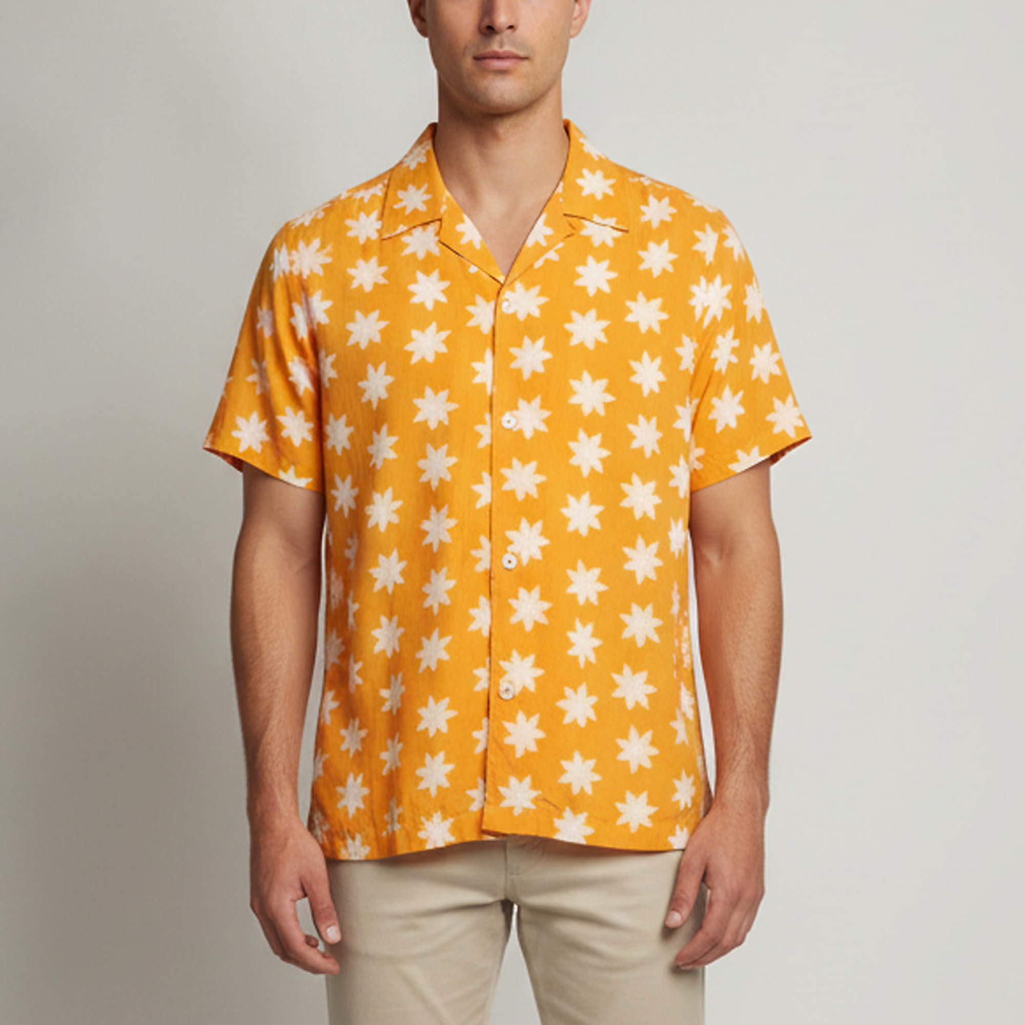 Pre Owned Sandro Orange Cold Flower Print Lawn Button-Down Shirt M