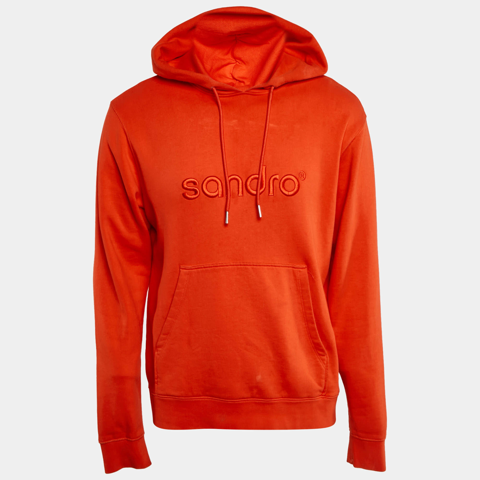 Sandro Dark Orange Logo Embroidered Cotton Hoodie M