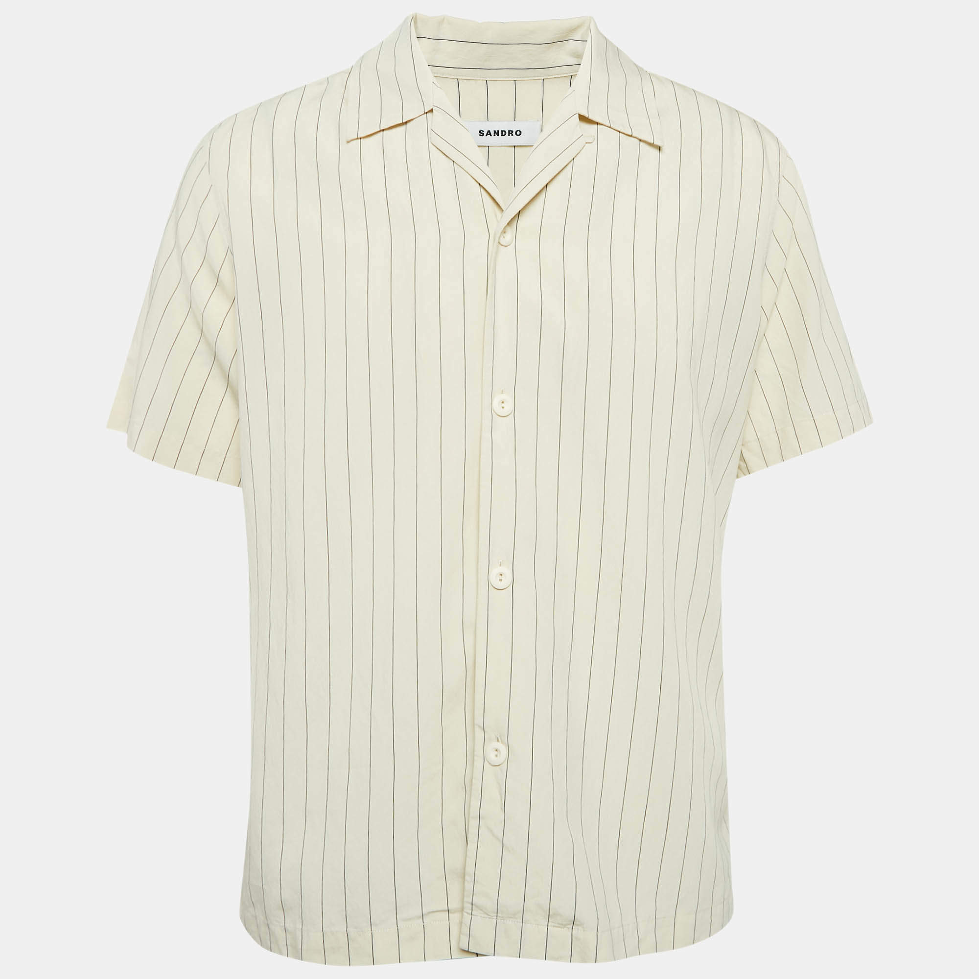 Sandro Beige Stripe Viscose Button Front Shirt L