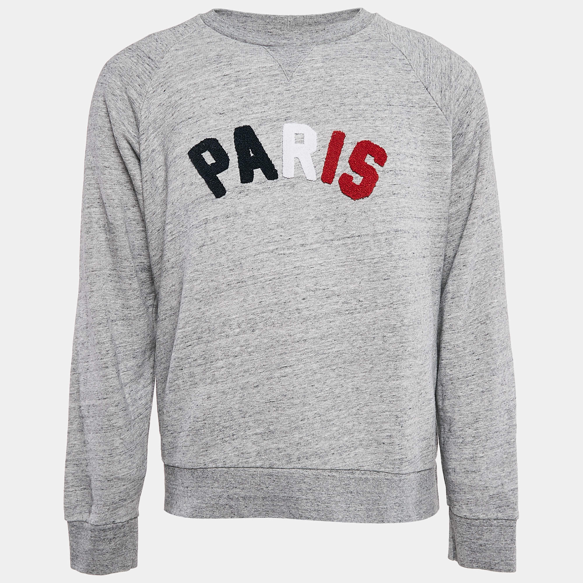 Sandro Grey Mélange Cotton Tufted Sweatshirt L