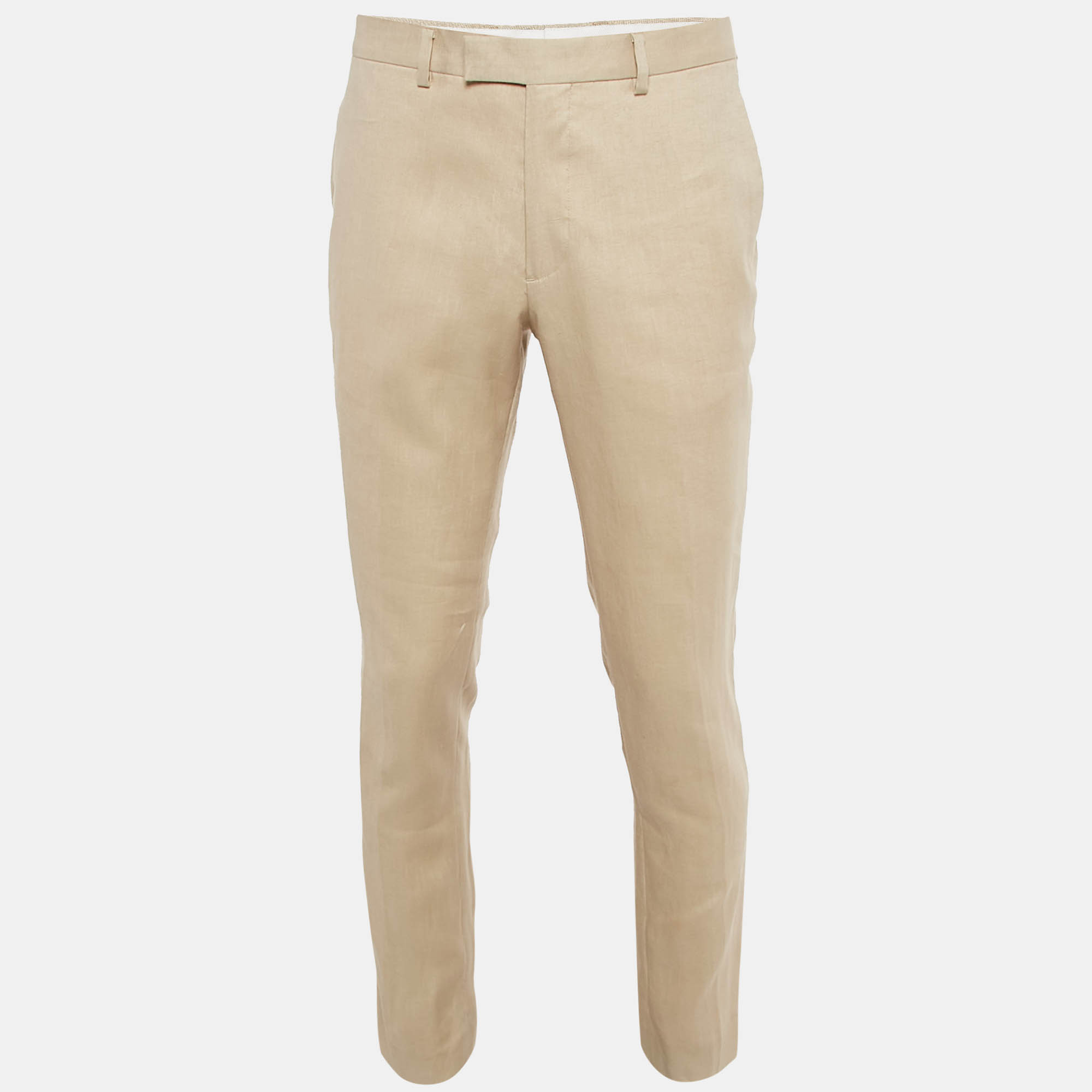 Sandro Cream Linen Regular Fit Trousers M