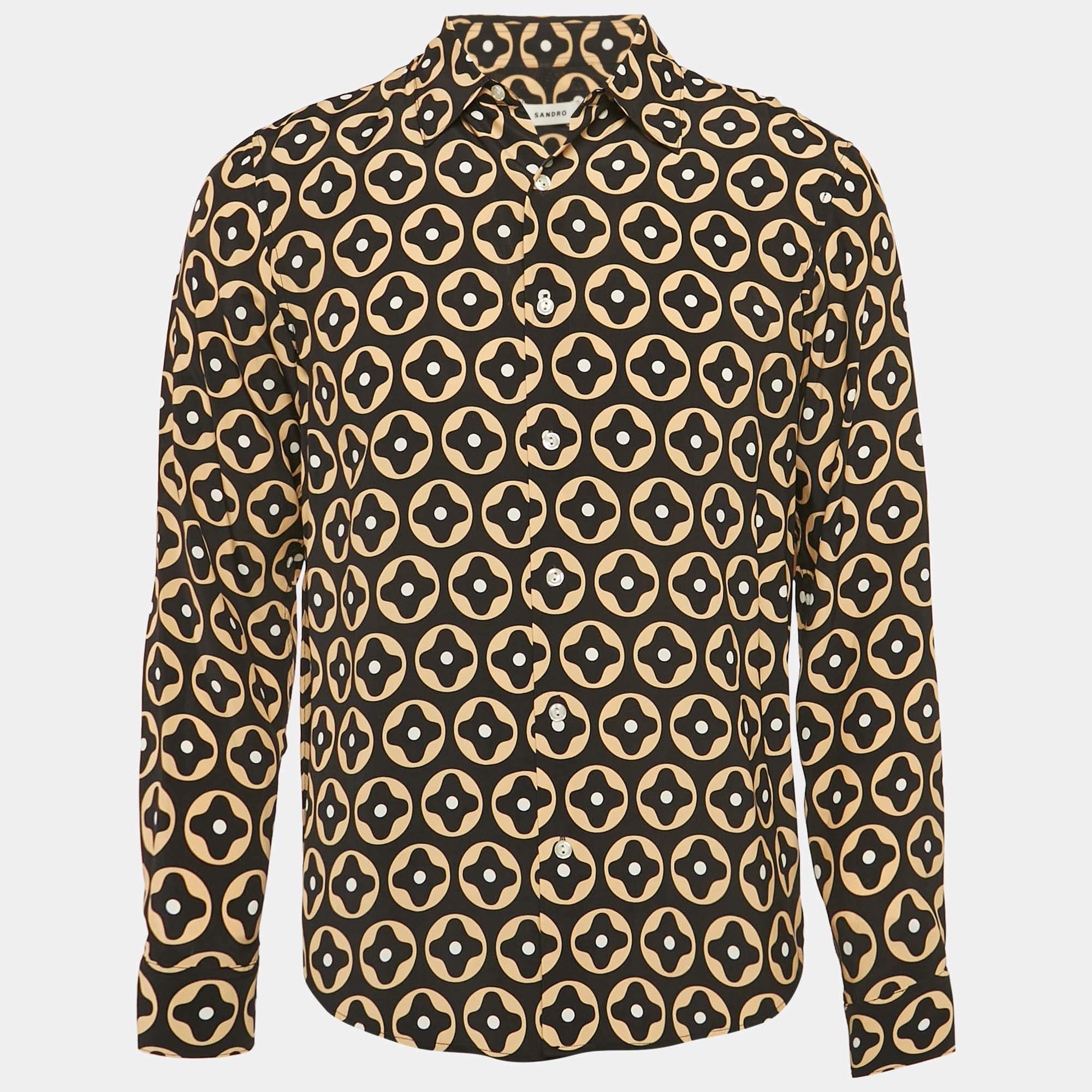 Sandro Black Printed Crepe Loose Fit Shirt XS