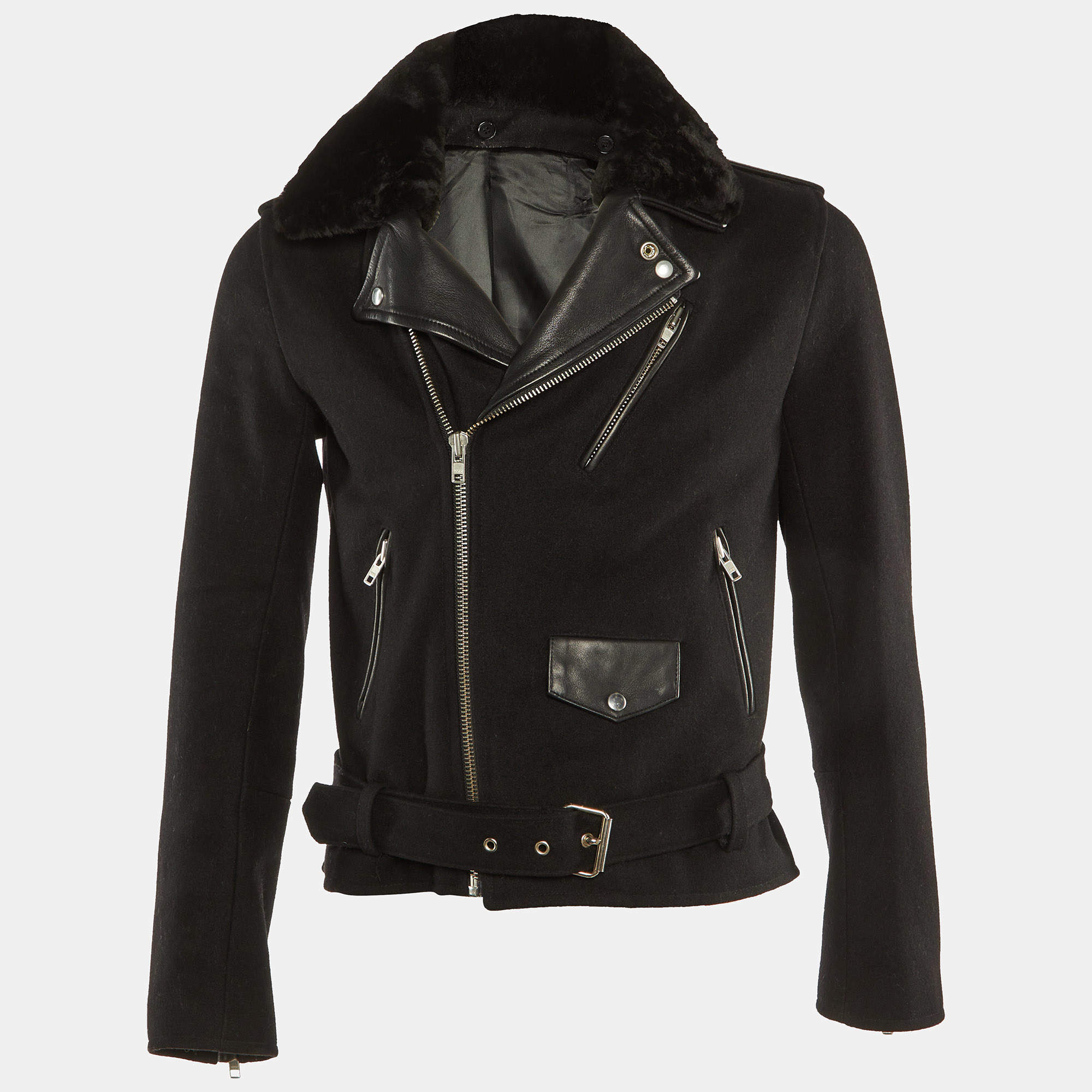 Sandro Black Wool & Leather Zip Front  Jacket S