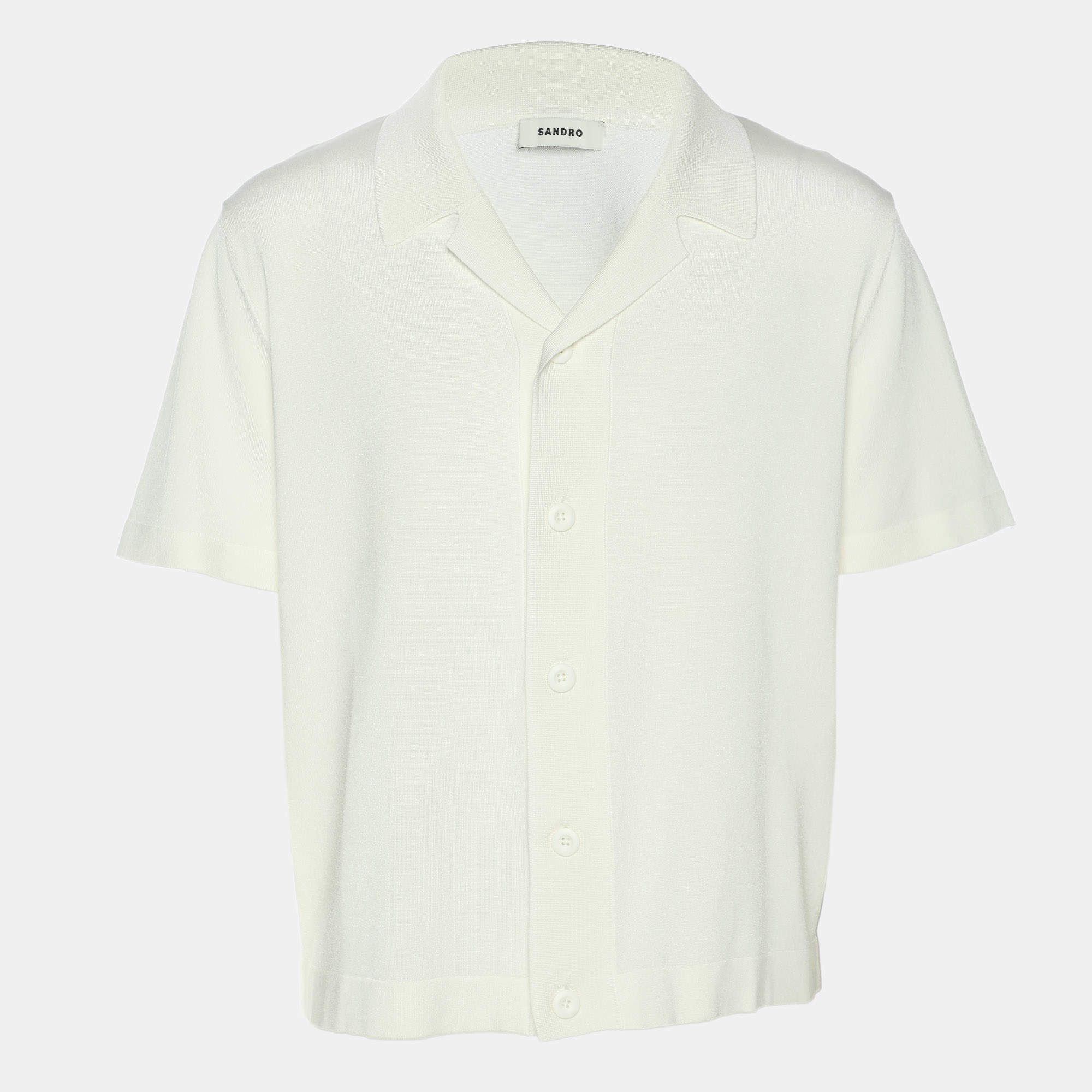 Pre Owned Sandro Off White Stretch Knit Button Front Shirt L