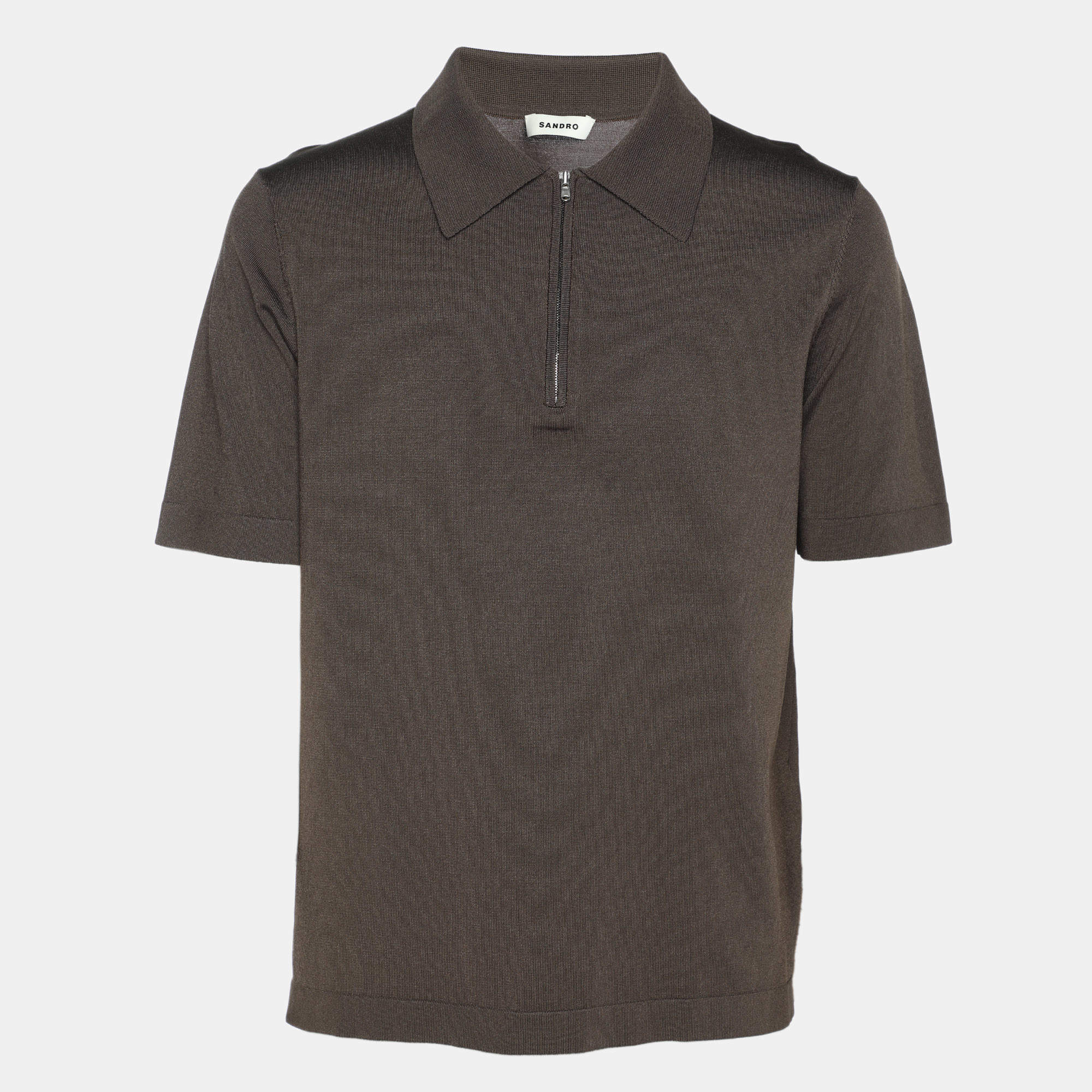 Pre Owned Sandro Grey Stretch Knit Polo T-Shirt M