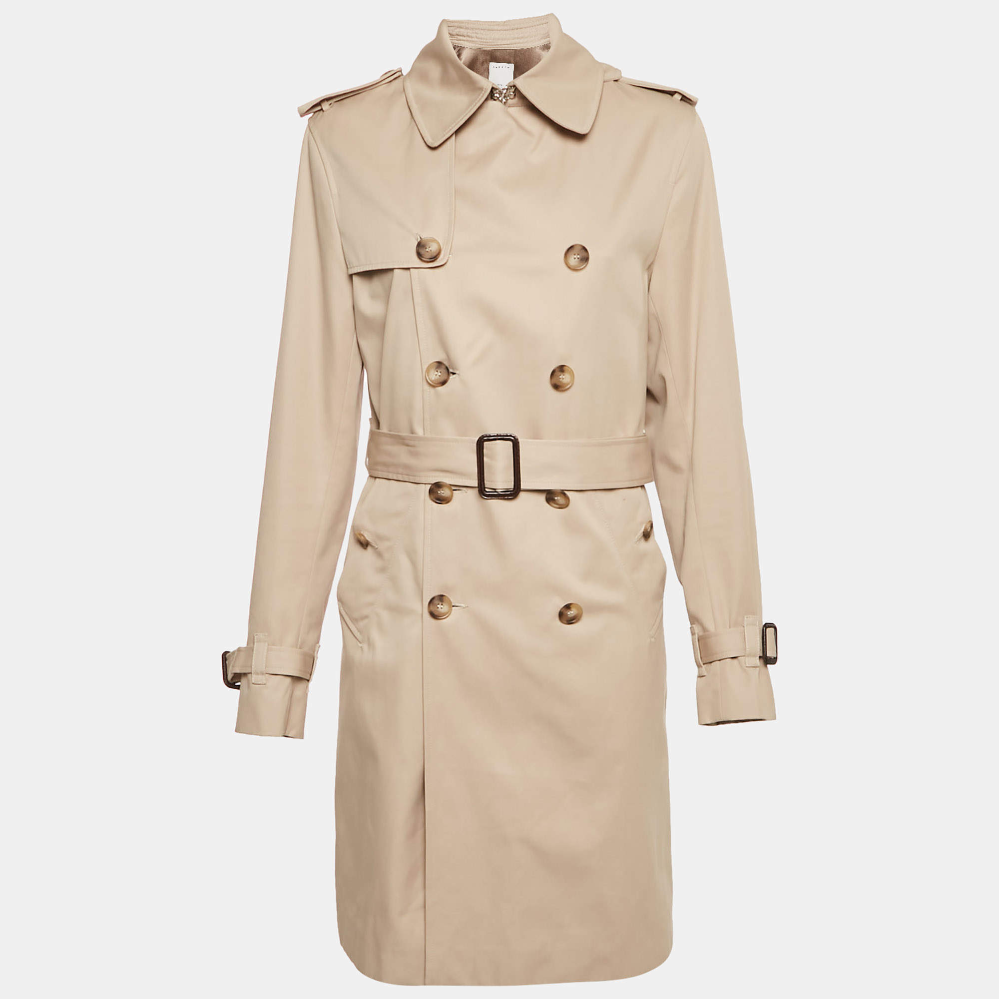 Pre Owned Sandro Beige Cotton Gabardine Trench Coat S