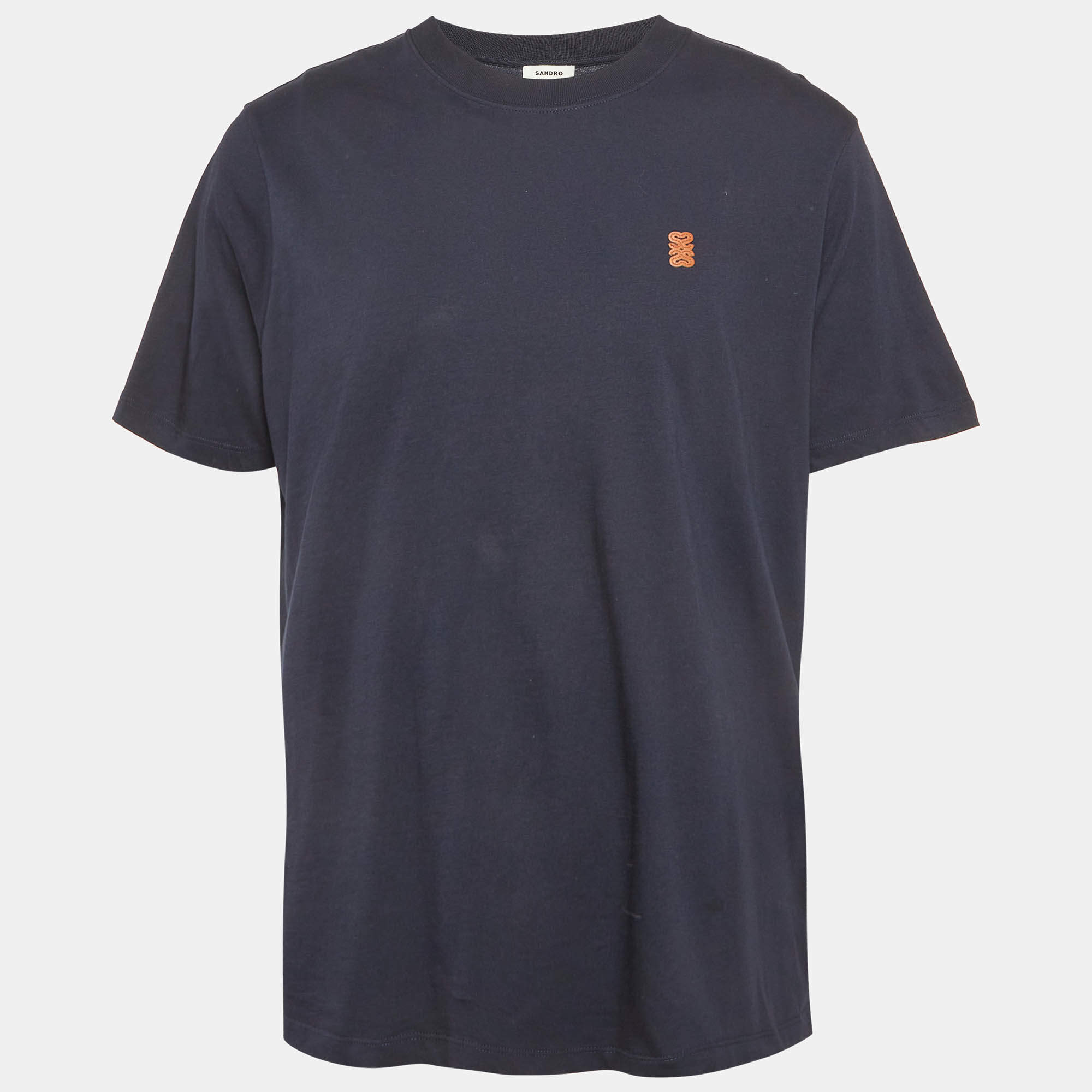 مملوكة مسبقًا Sandro Navy Blue Jersey 4S Patch T-Shirt XL