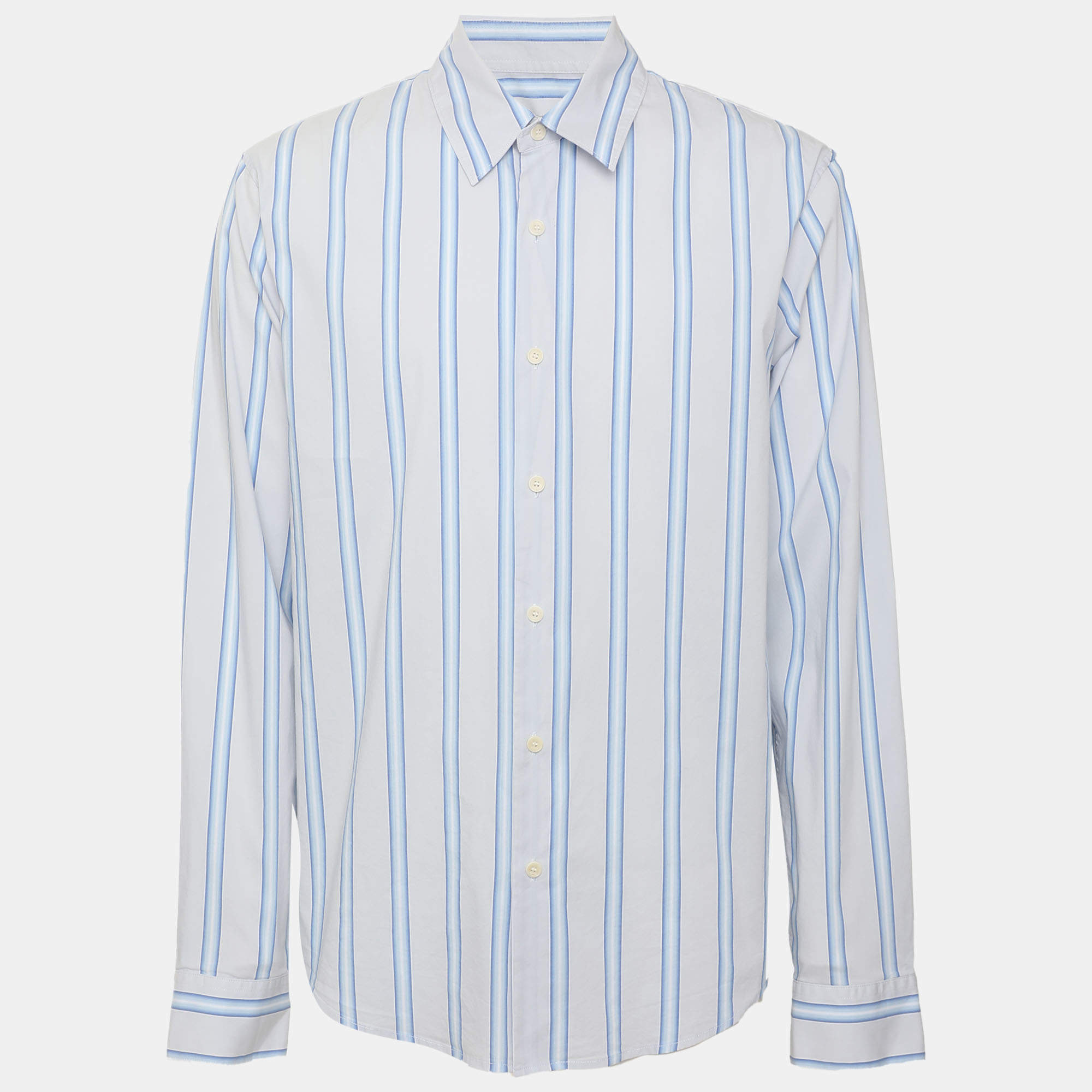 Pre Owned Sandro Blue Stripe Stretch Poplin Long Sleeve Shirt L