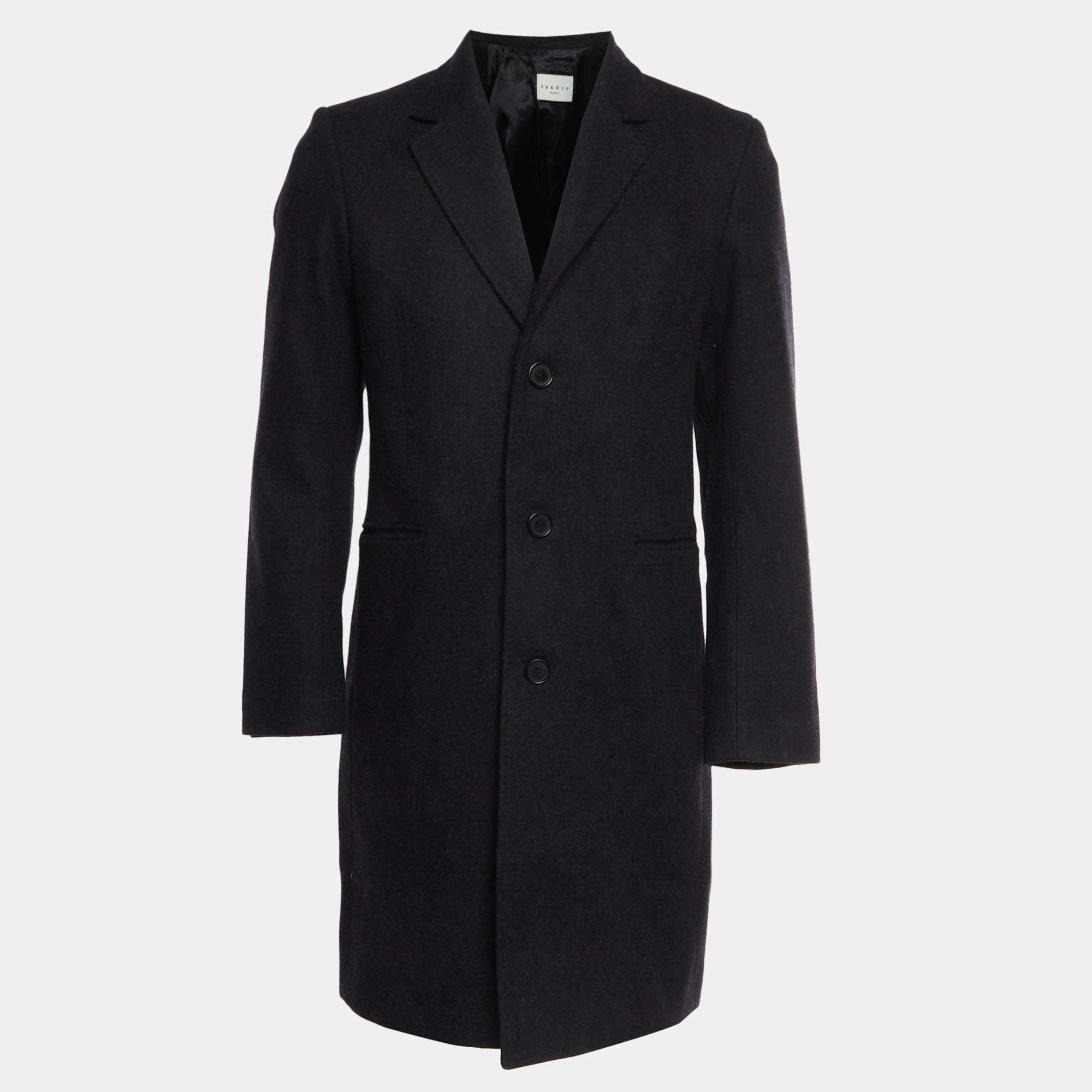 Pre Owned Sandro Grey Felt Wool Blend Single Breasted Coat M