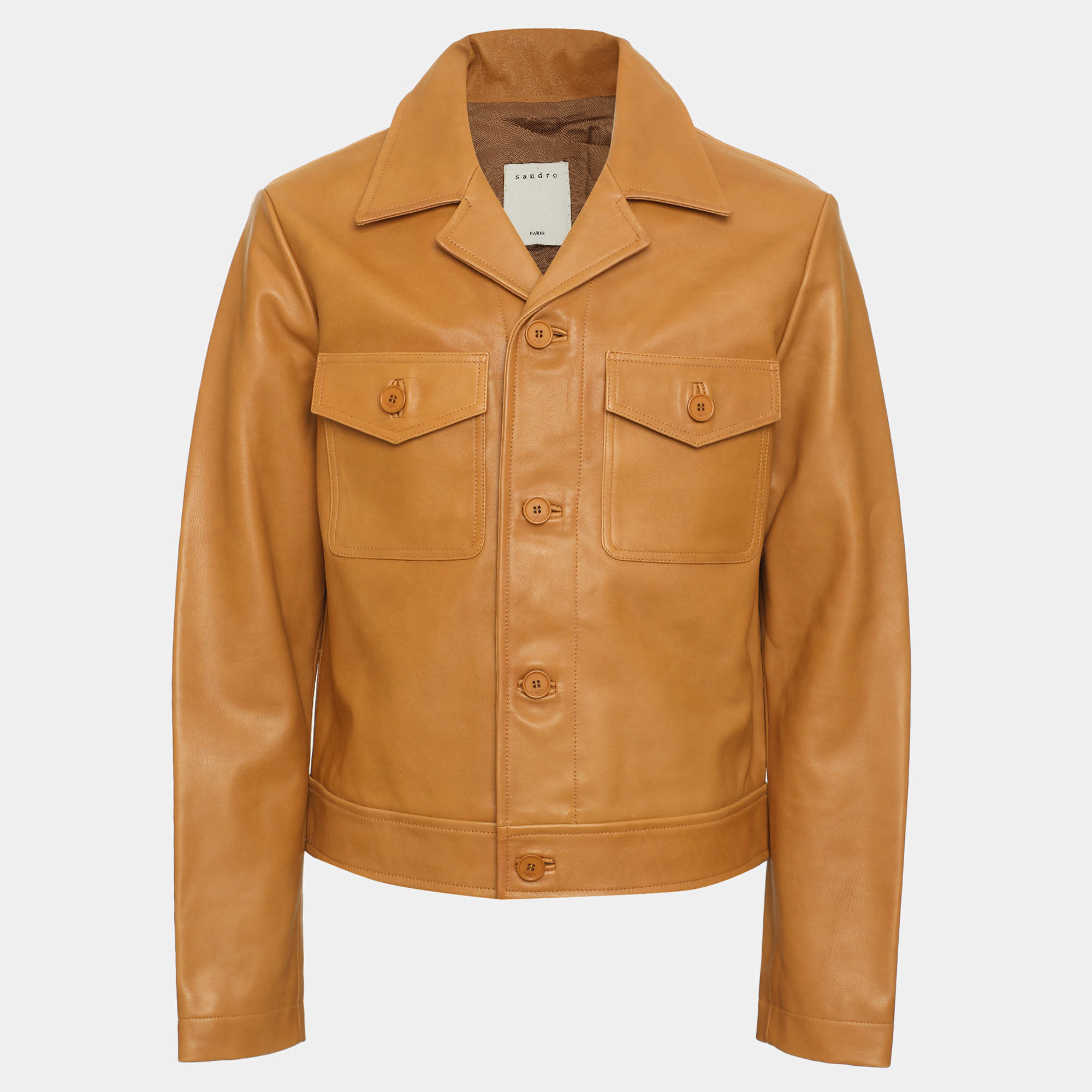 مملوكة مسبقًا Sandro Tan Leather Slim Fit Jacket M