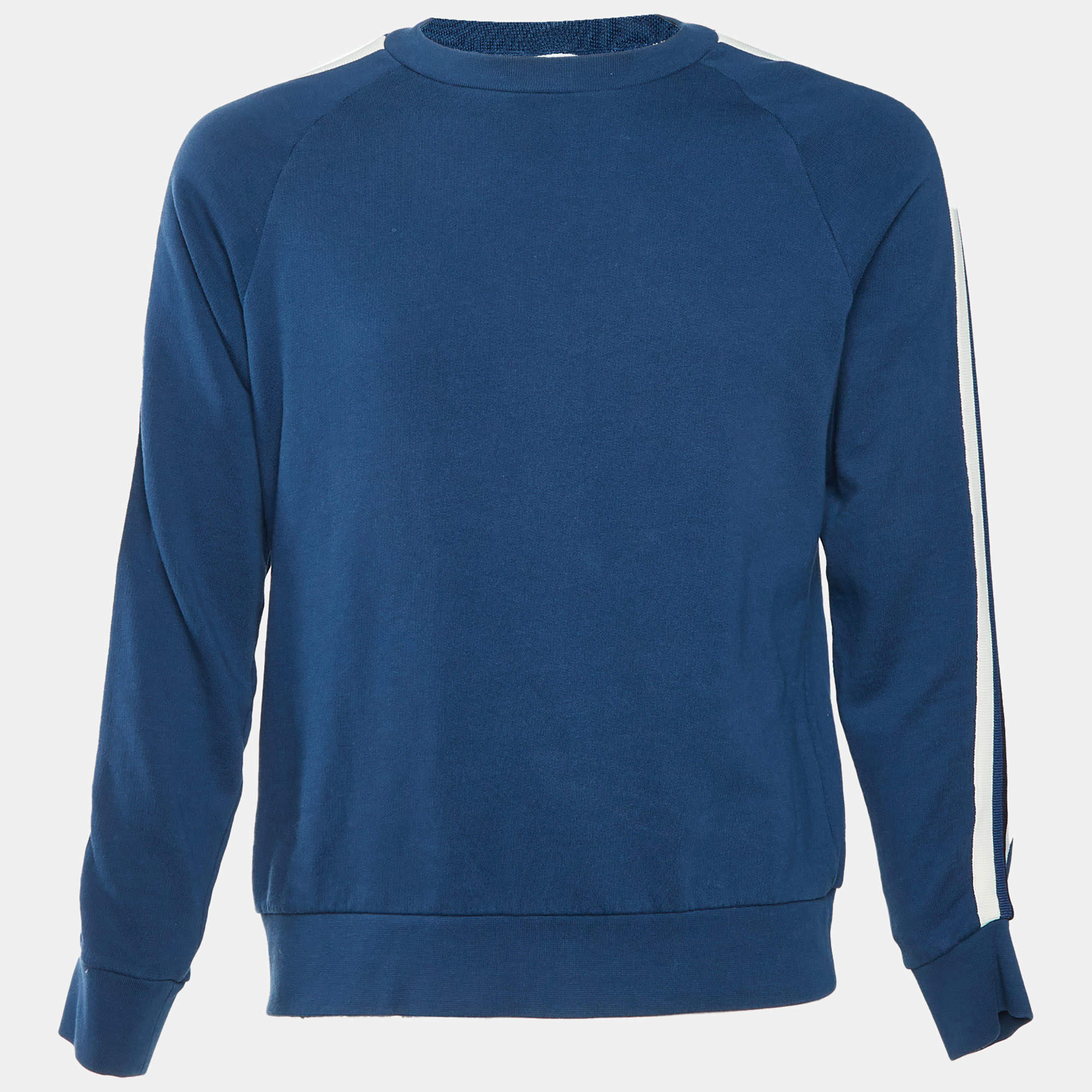 Pre Owned Sandro Navy Blue Side Stripe Trim Jersey Crewneck Sweatshirt M