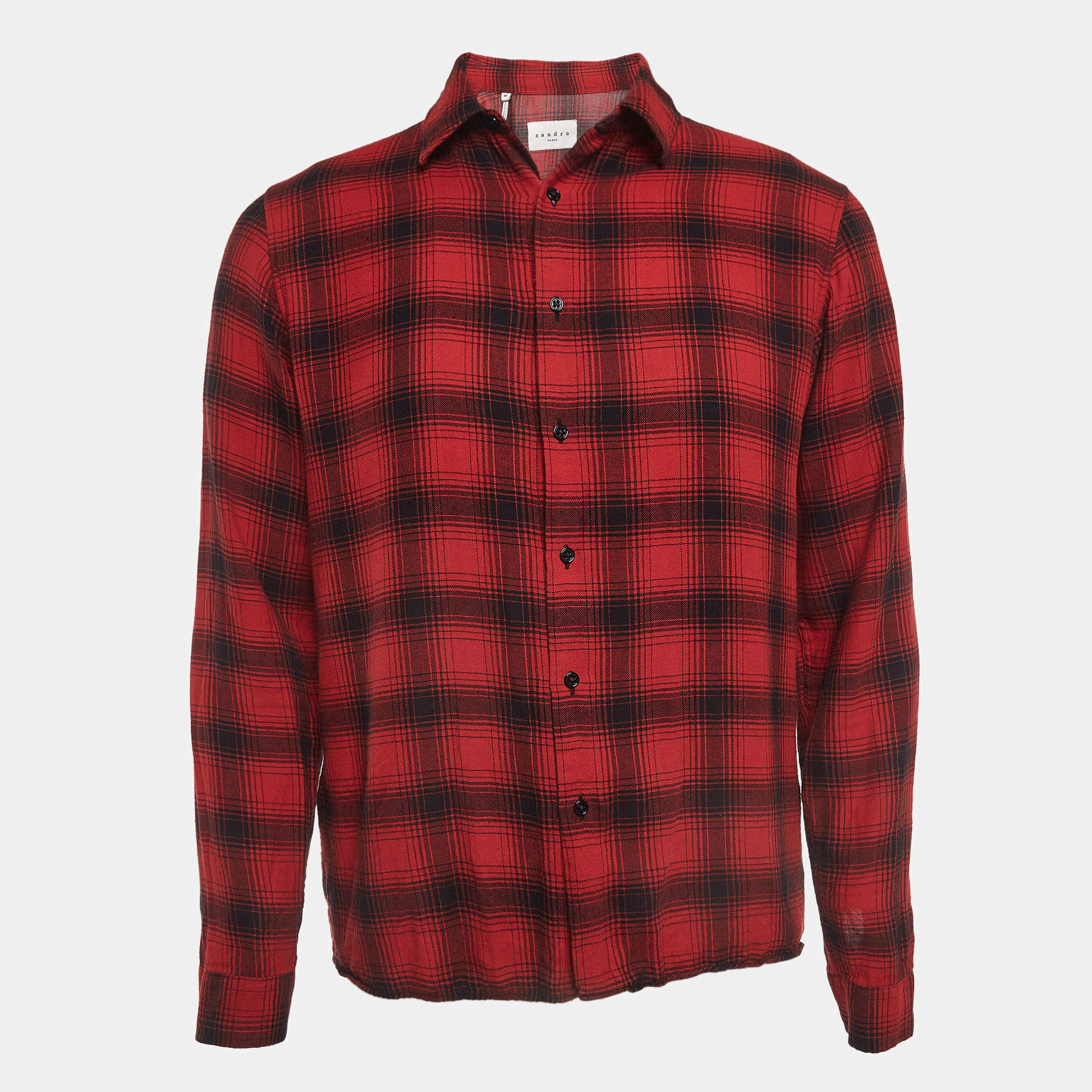 Sandro Red Plaid Cotton Long Sleeve Shirt M