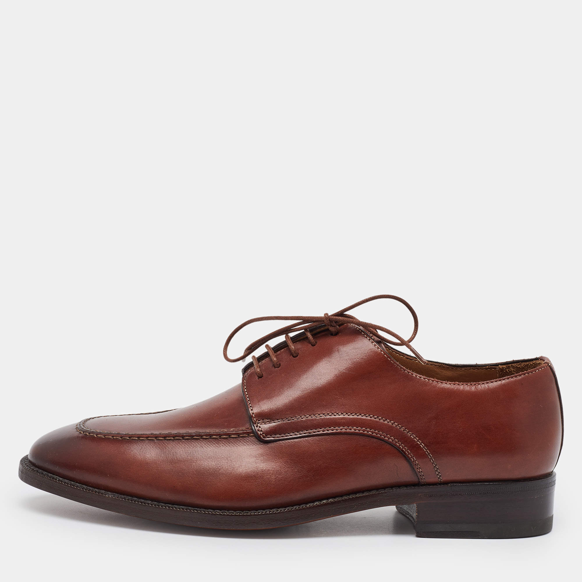 Pre Owned Santoni Brown Leather Lace Up Derby Size 41