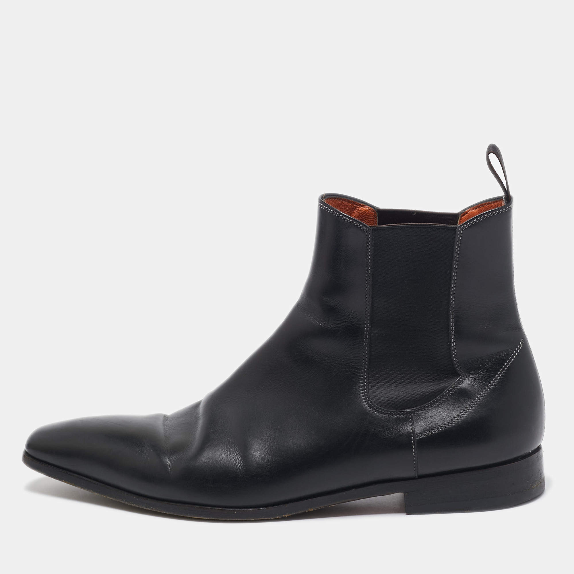 Santoni Black Leather Ankle Boots Size 43