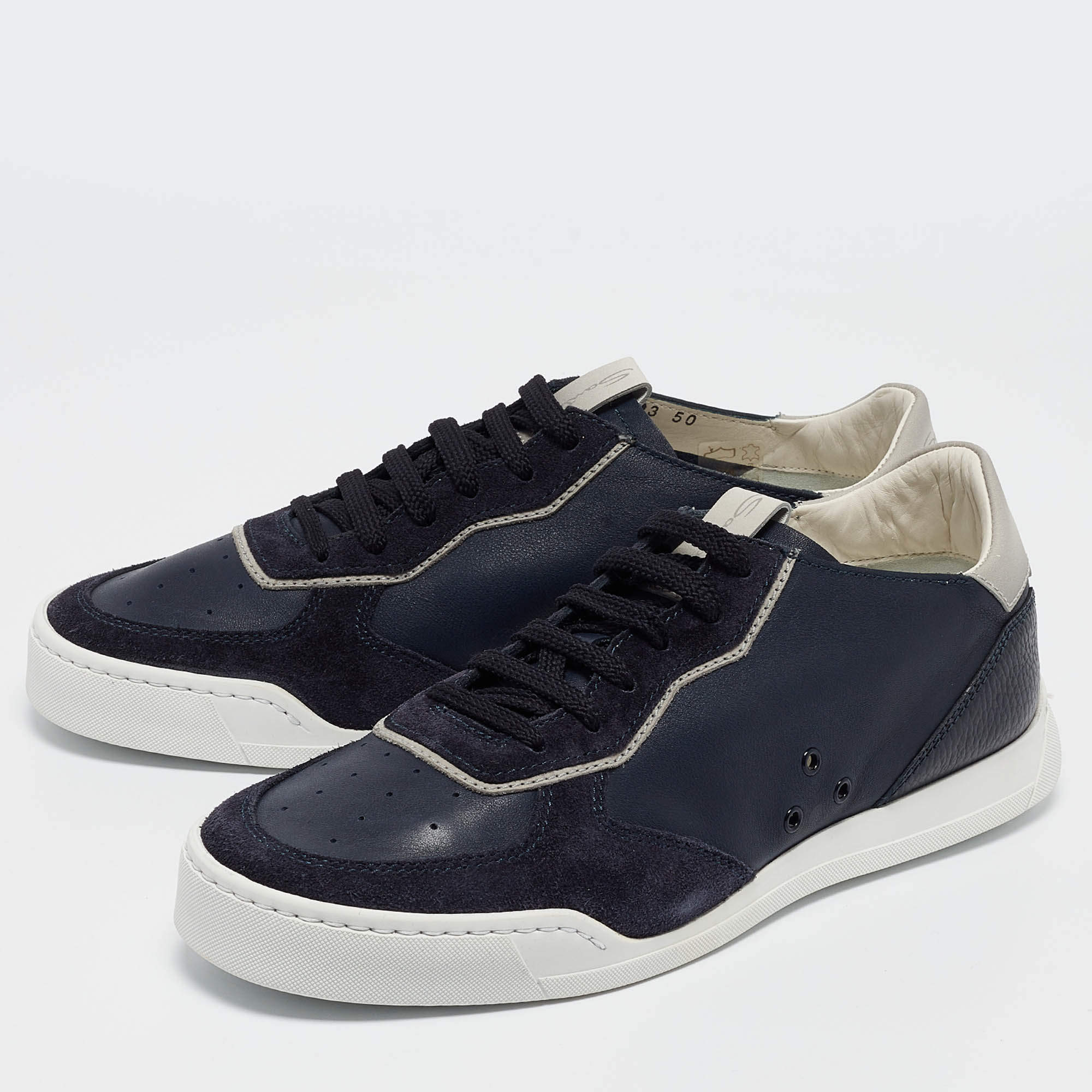 スニーカー Santoni Navy Blue Suede Victory Slip Ons Santoni Victory Suede Slip on Sneaker Bleu - Beachim