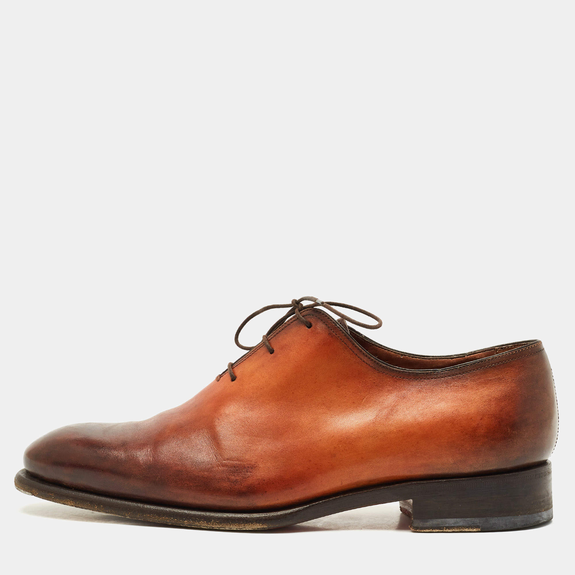 Pre Owned Santoni Ombre Brown Leather Lace Oxfords Size 41.5