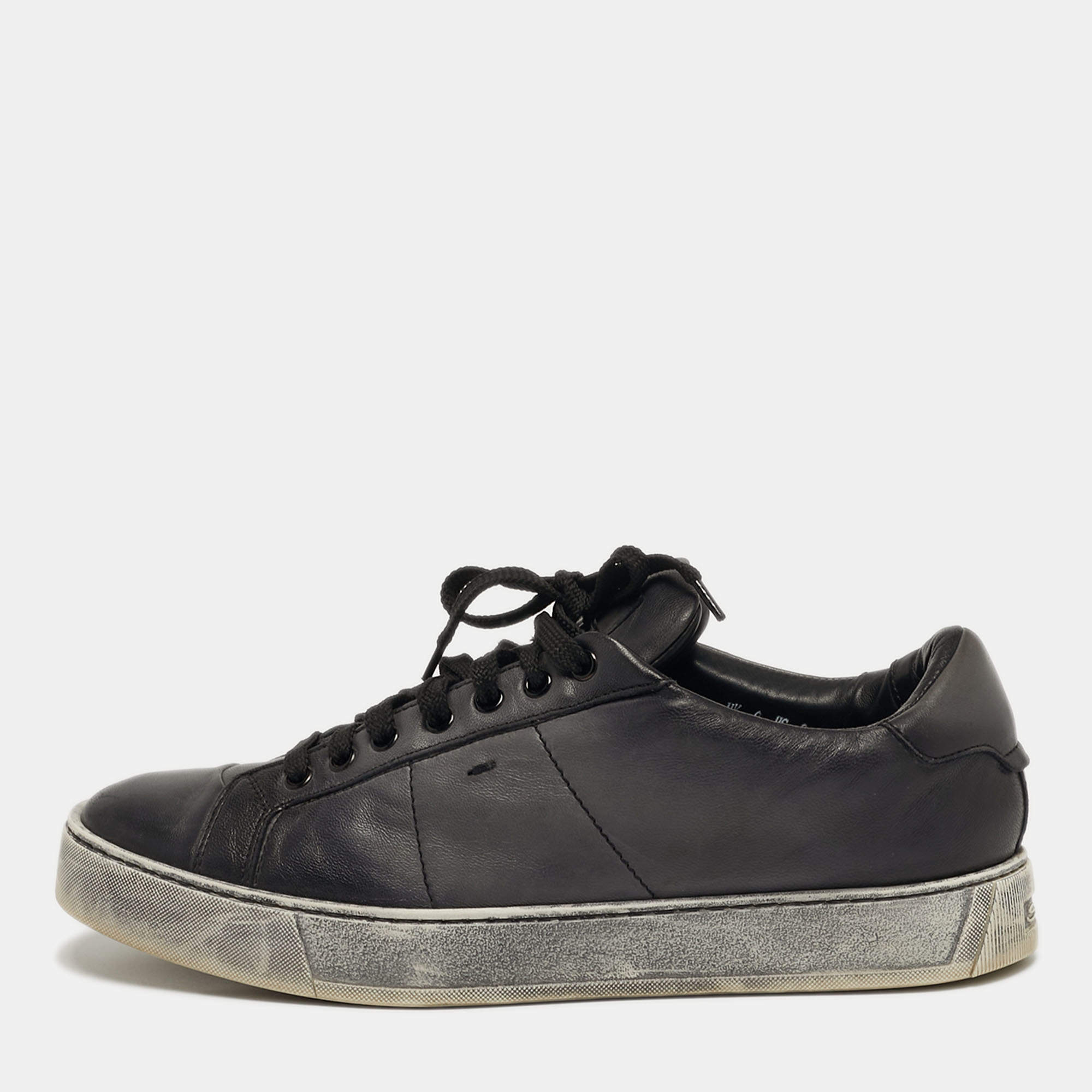 مملوكة مسبقًا Santoni Size 42 Two Tone Leather Lace Up Sneakers