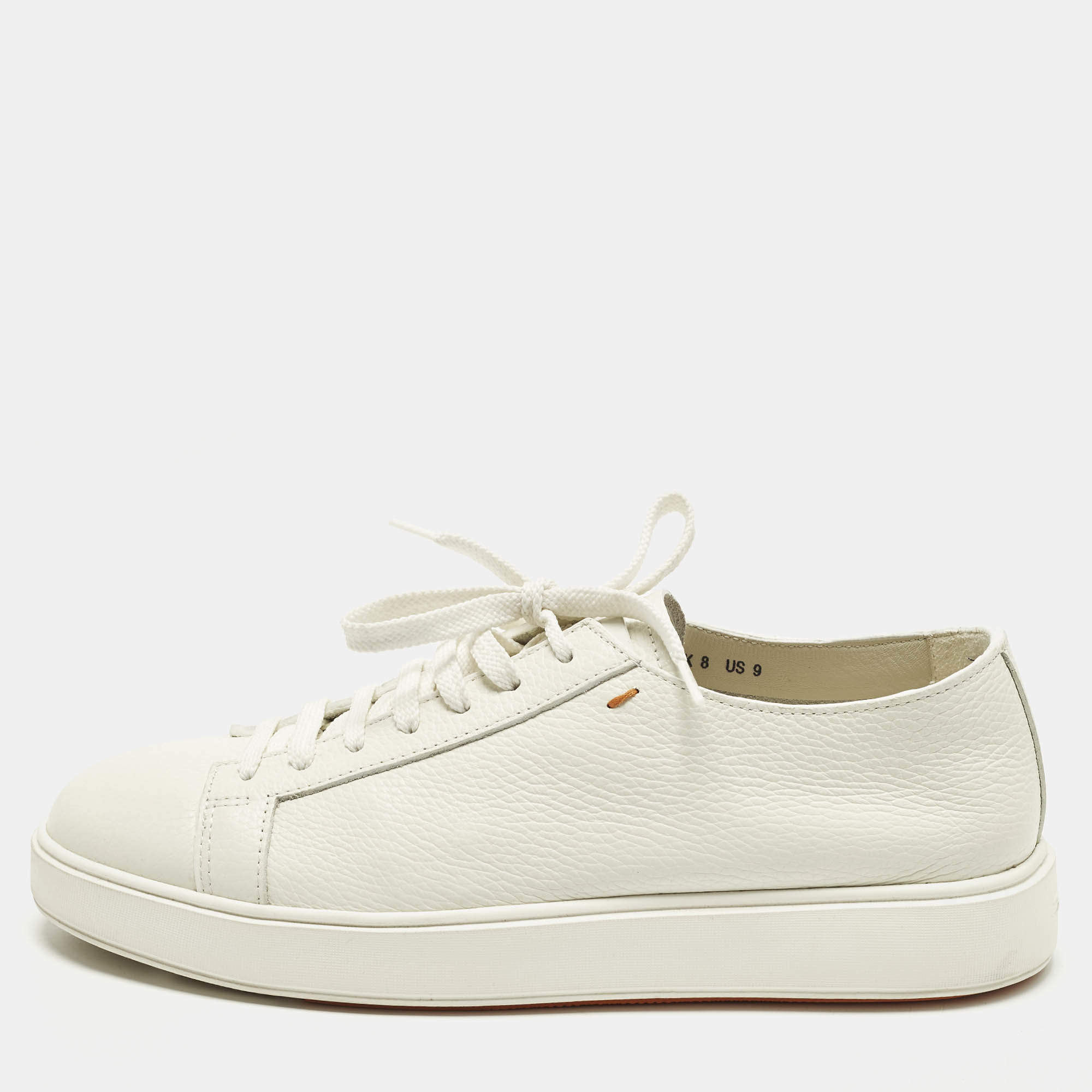 Pre Owned Santoni White Leather Low Top Sneakers