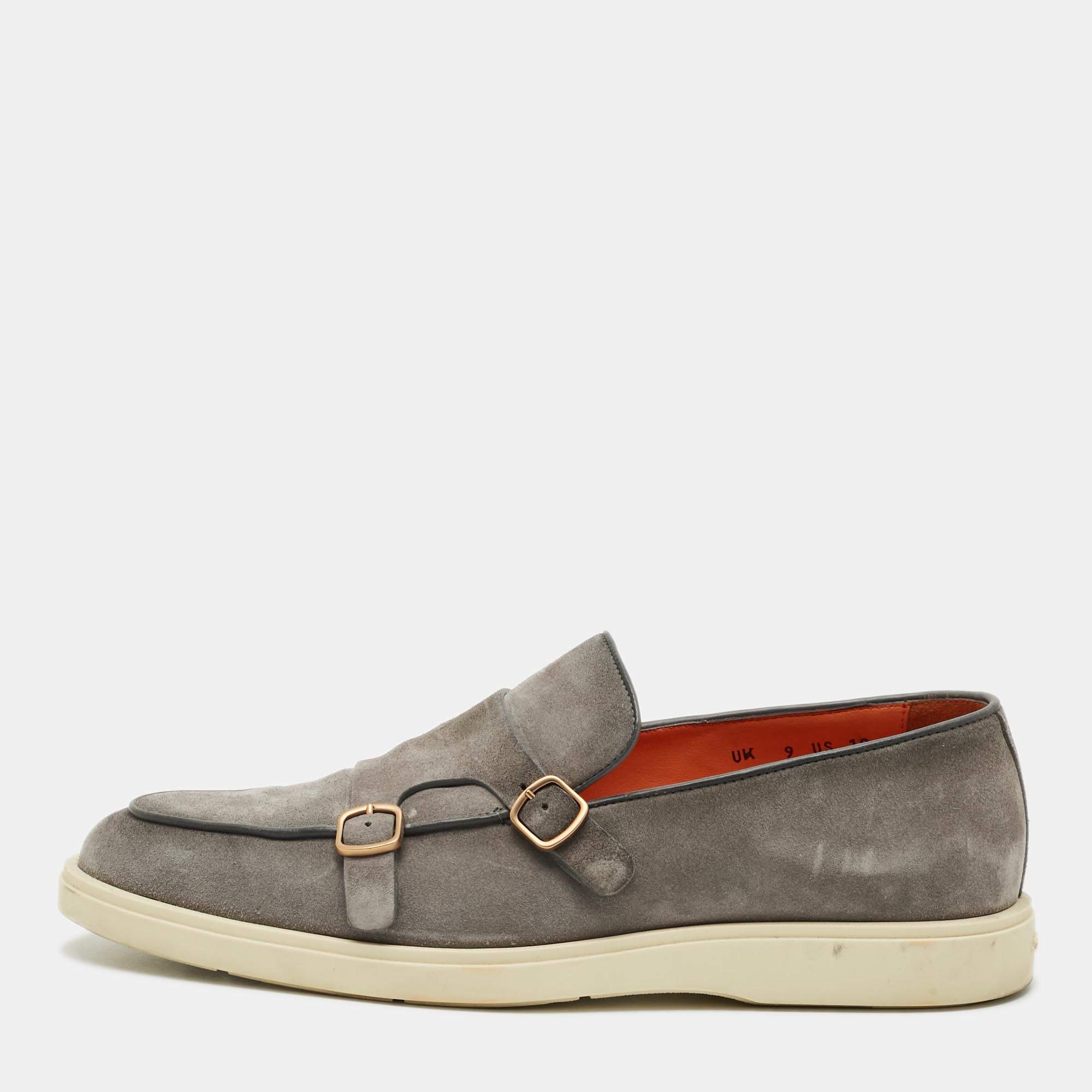 مملوكة مسبقًا Santoni Size 43 Grey Suede Double Monk Loafers