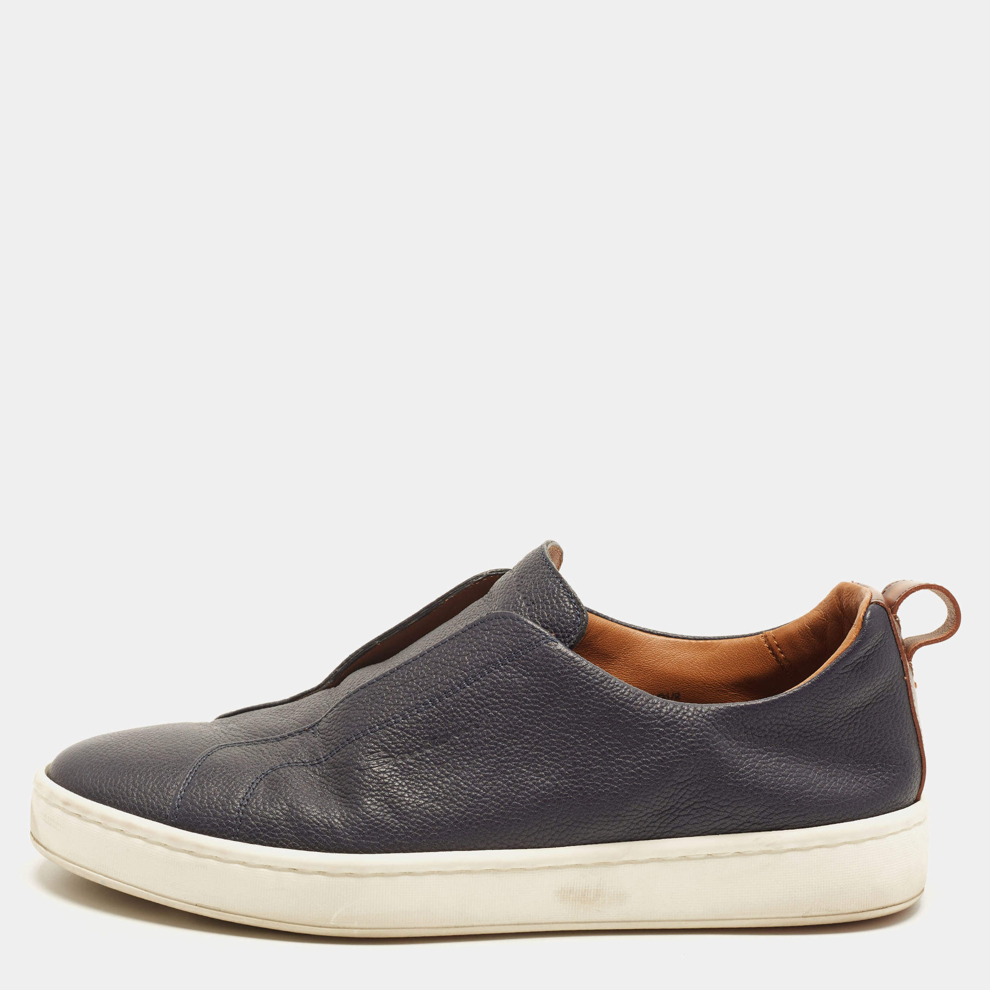 Pre Owned Santoni Victory Size 41.5 Navy Blue Leather Slip On Sneakers