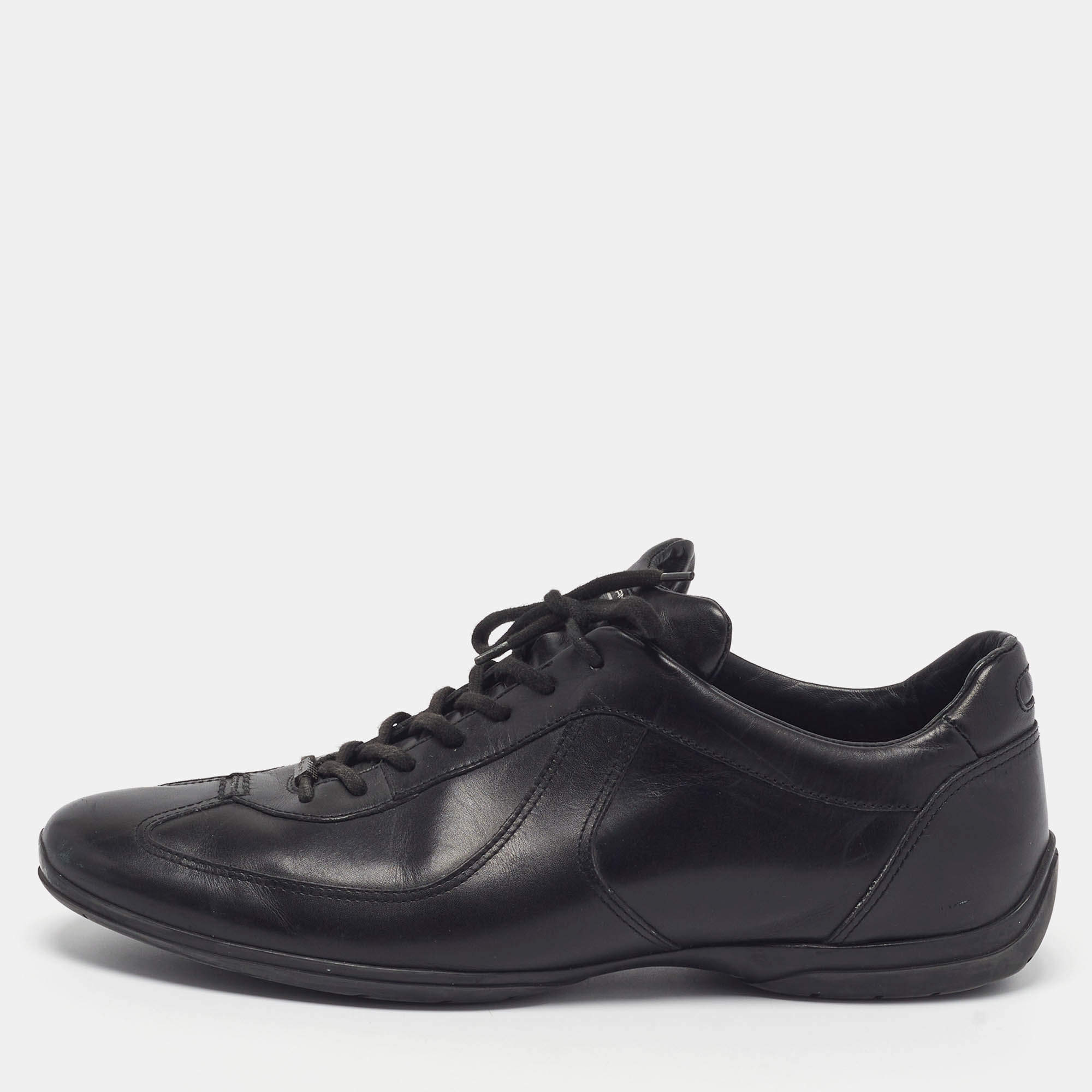 Pre Owned Santoni Size 44 Black Leather Lace Up Sneakers