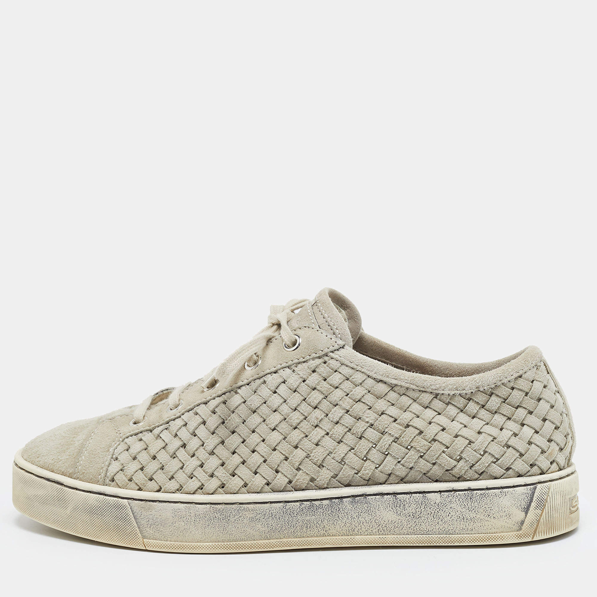 م ملوكة مسبقًا Santoni Vic Size 41.5 Grey Woven Suede Low Top Sneakers