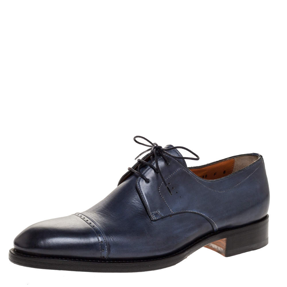 Pre Owned Santoni Blue Leather Derby Size 42