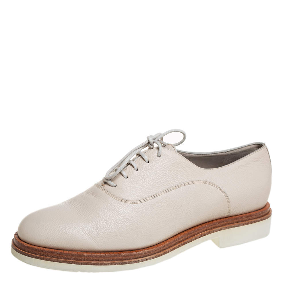 Santoni Beige Leather Lace Up Oxfords Size 40