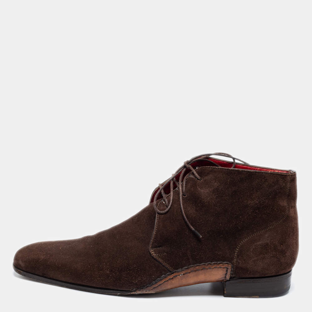 Santoni Dark Brown Suede Lace-Up Desert Boots Size 41.5