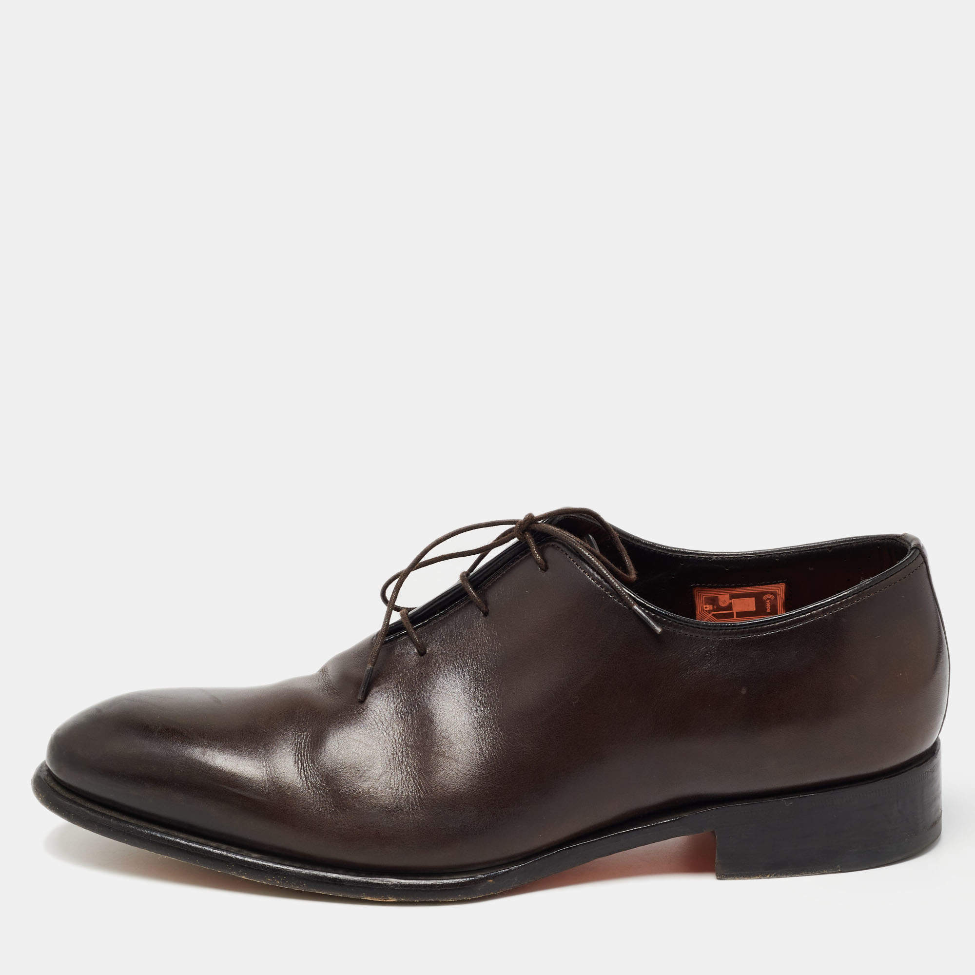 Pre Owned Santoni Black Leather Lace Up Oxfords Size 44