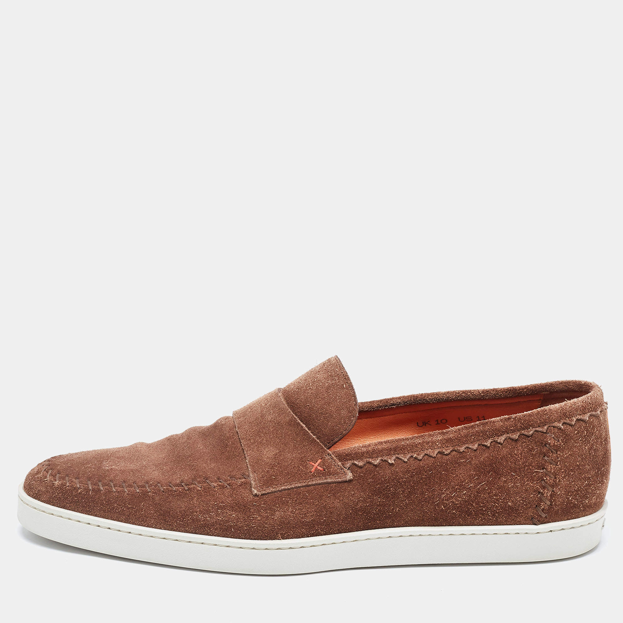 Santoni Brown Suede Slip On Loafers Size 44