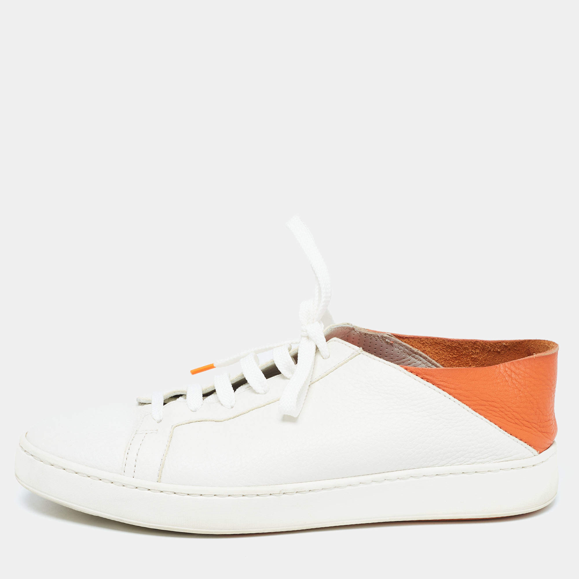 Pre Owned Santoni White Leather Low Top Sneakers Size 42.5