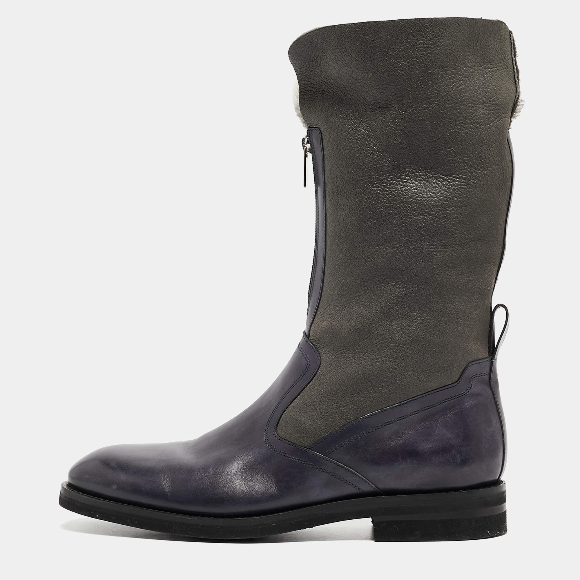 Santoni Two Tone Nubuck and Leather Midcalf Boots Size 44