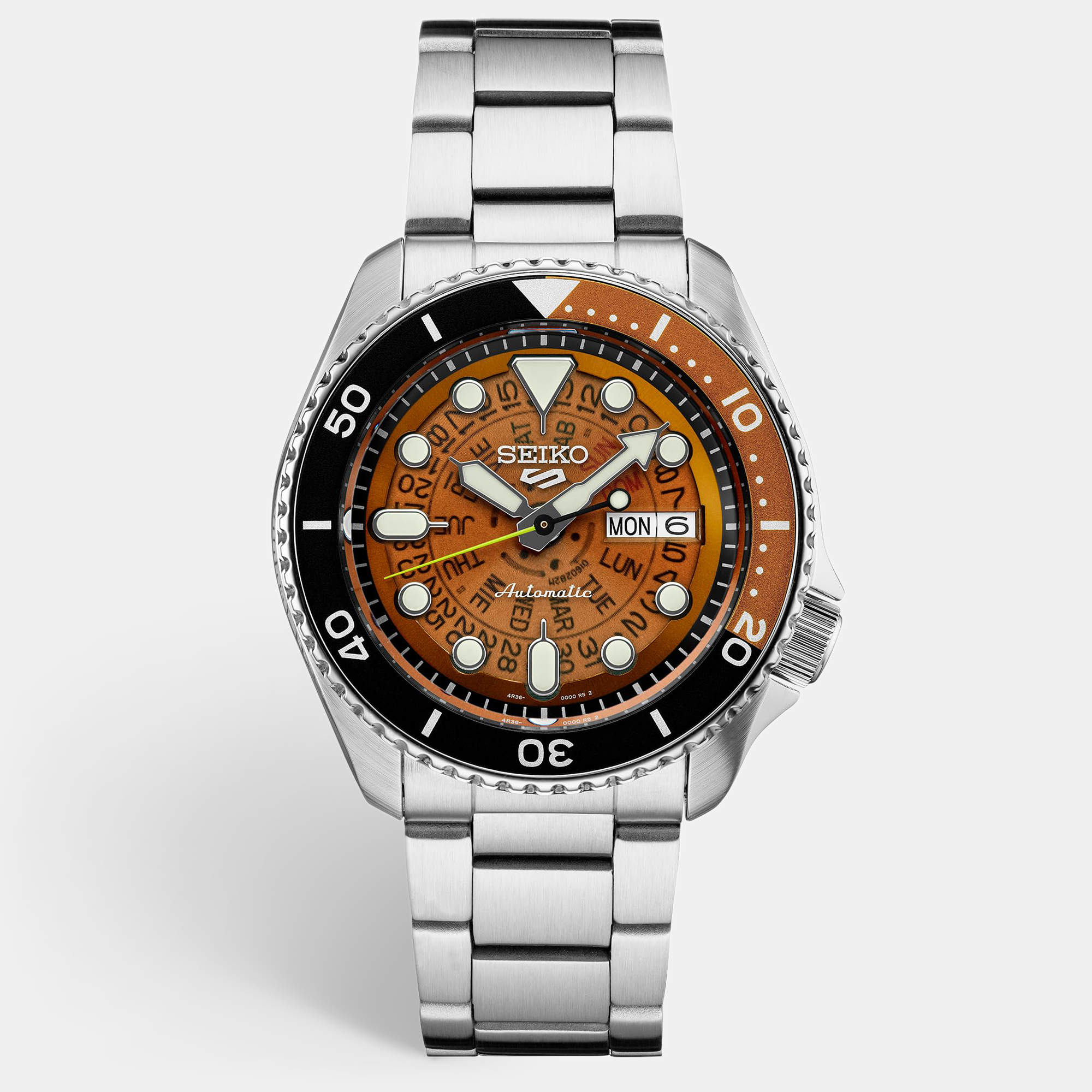 Pre Owned Seiko 5 sports SRPJ47K1 Brown Dial Stainless Steel Men's Wristwatch 42.5 mm