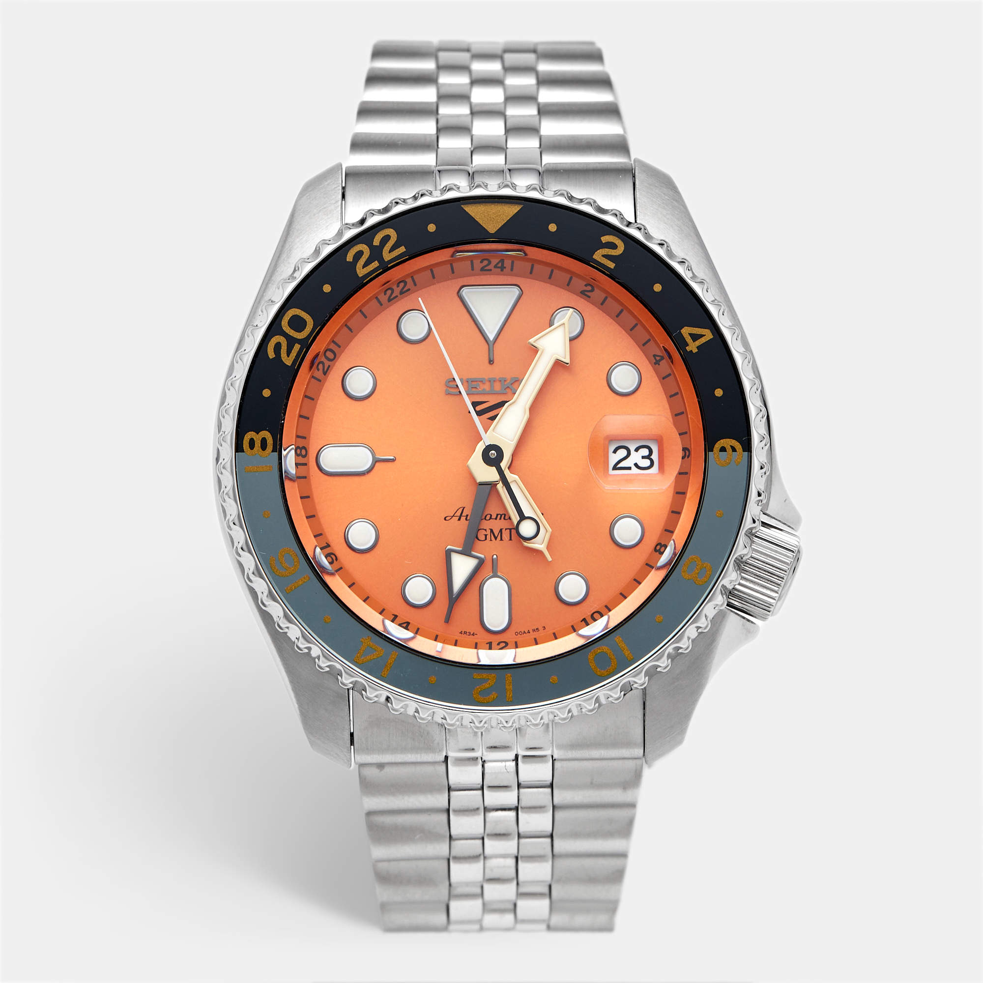Pre Owned Seiko 5 sports SSK005K1 Orange Dial Stainless Steel Men's Wristwatch 42.5 mm