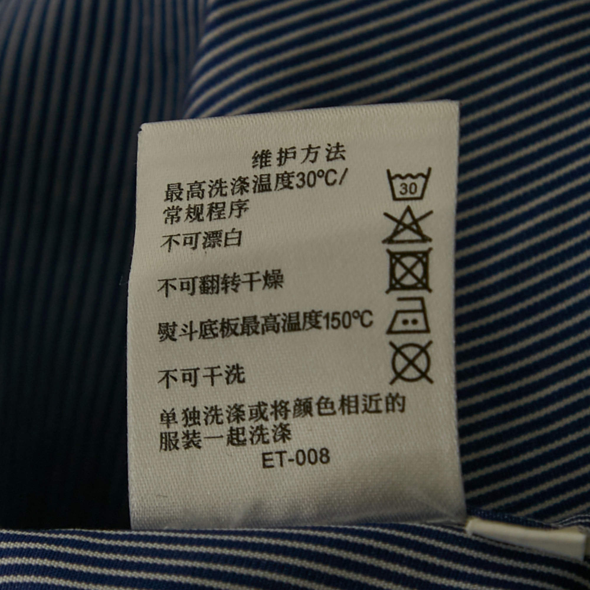 Shanghai Tang Blue Striped Cotton Long Sleeve Shirt L Shanghai
