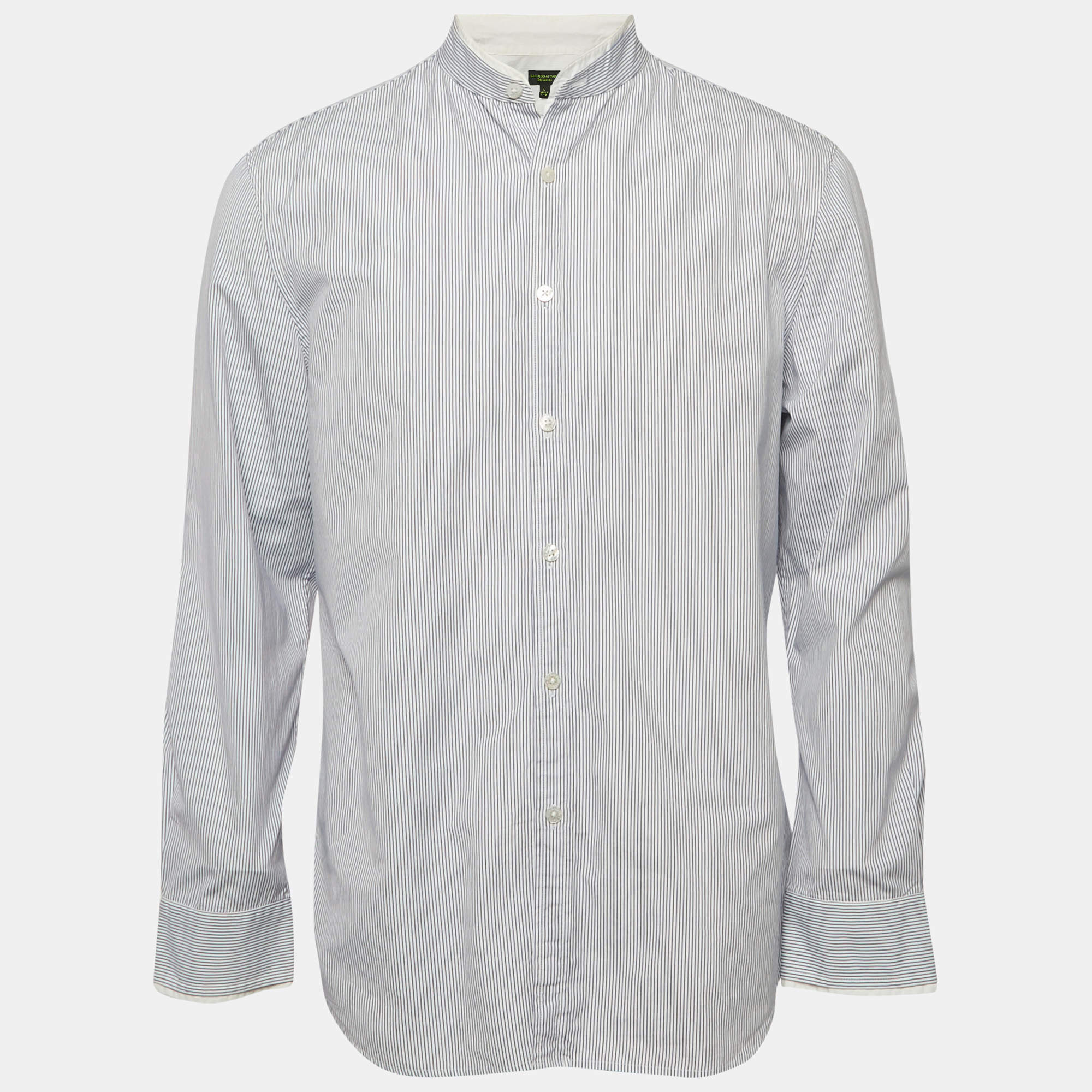 Shanghai Tang Blue Striped Cotton Long Sleeve Shirt L