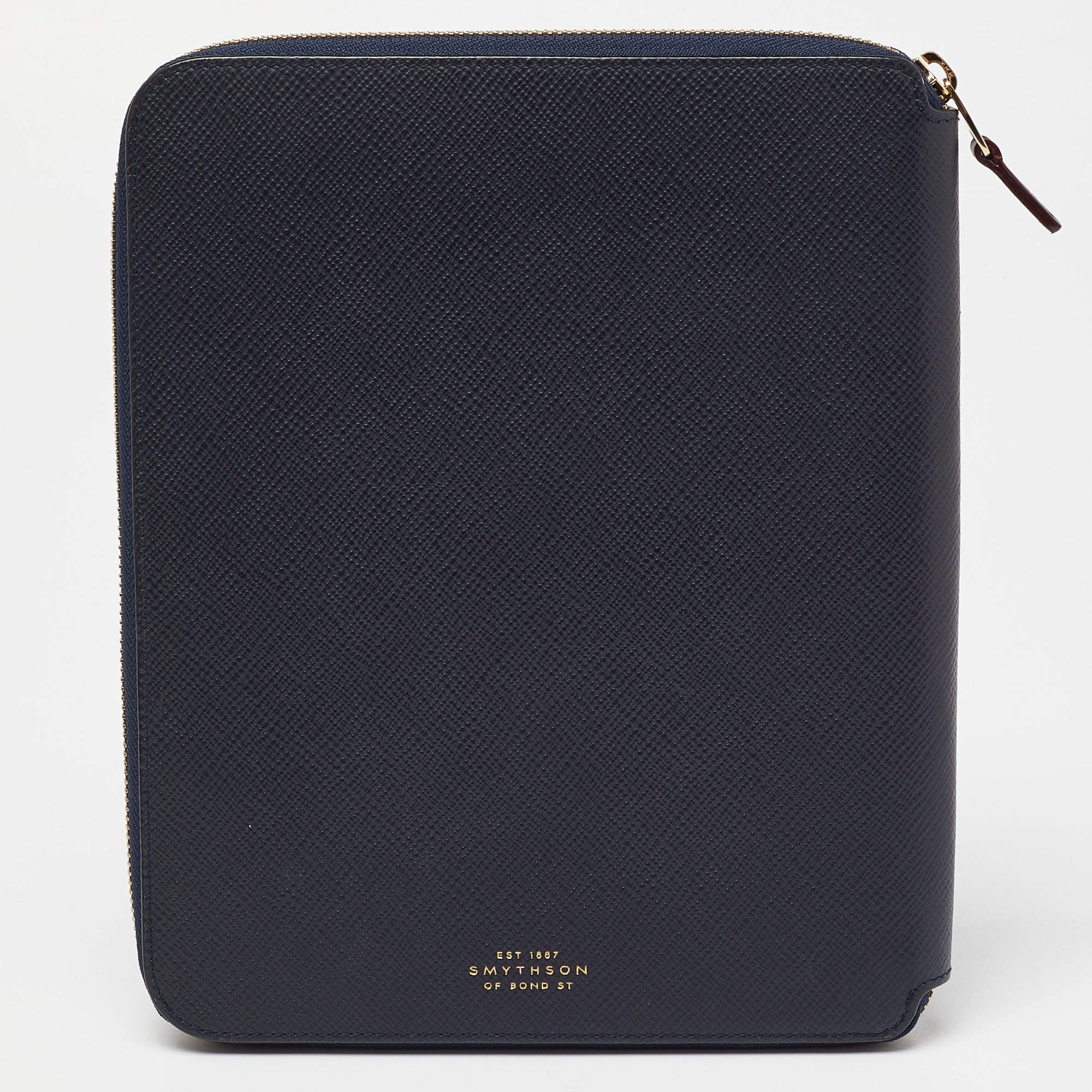 Smythson Blue Leather Notebook Writing Zip Organizer 