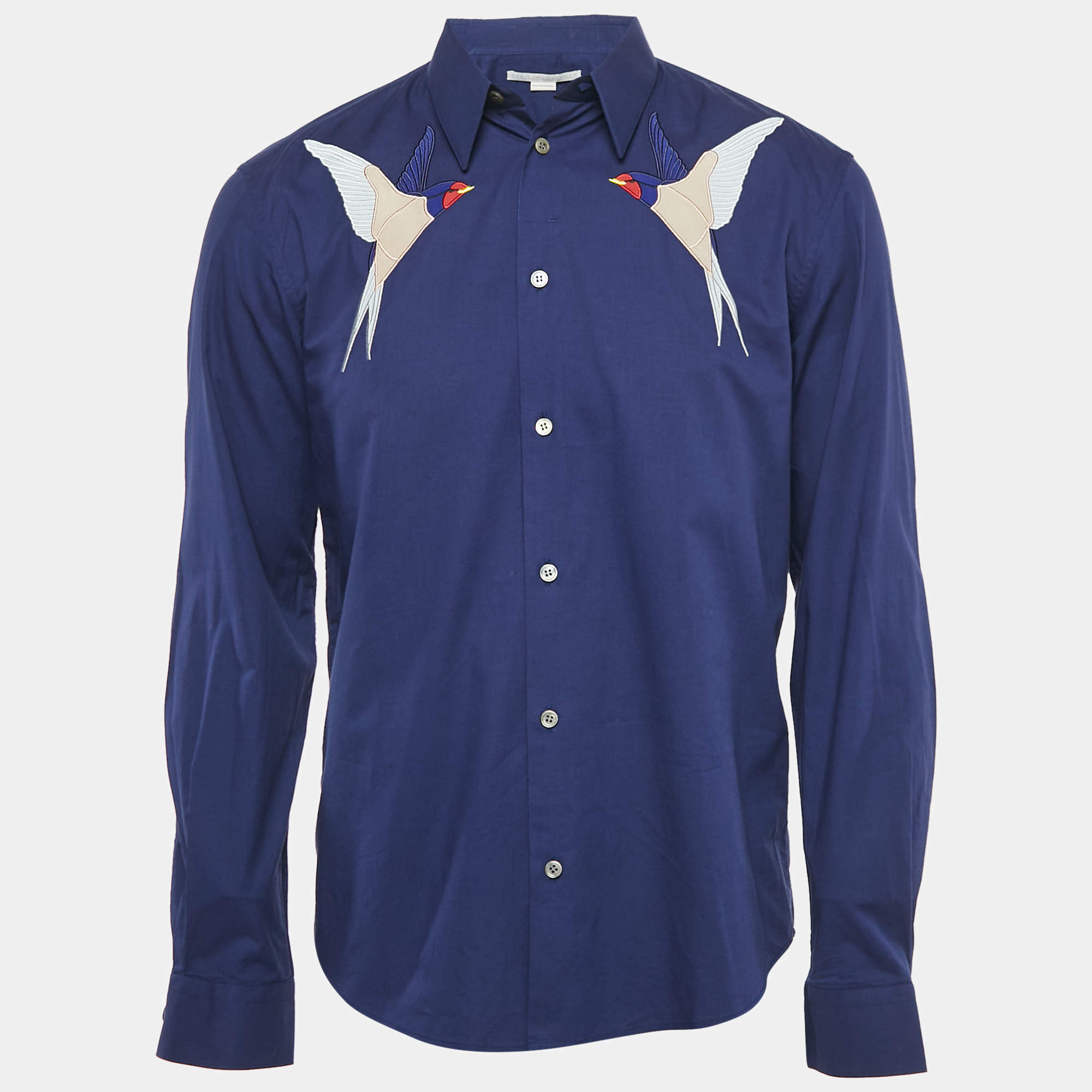 Stella McCartney Navy Blue Swallows Embroidered Cotton Shirt M
