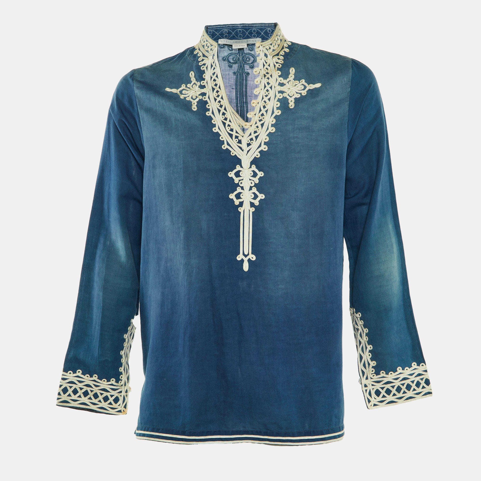 Pre Owned Stella McCartney Blue Embroidered Cotton Tunic Shirt L