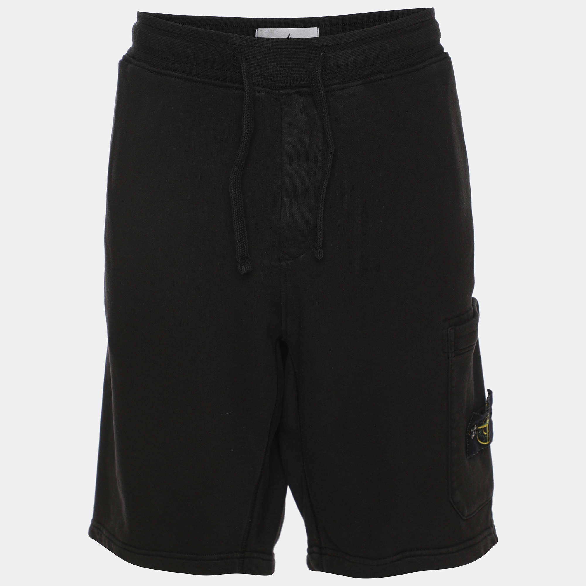 Pre Owned Stone Island Black Jersey Logo Patch Short XL
