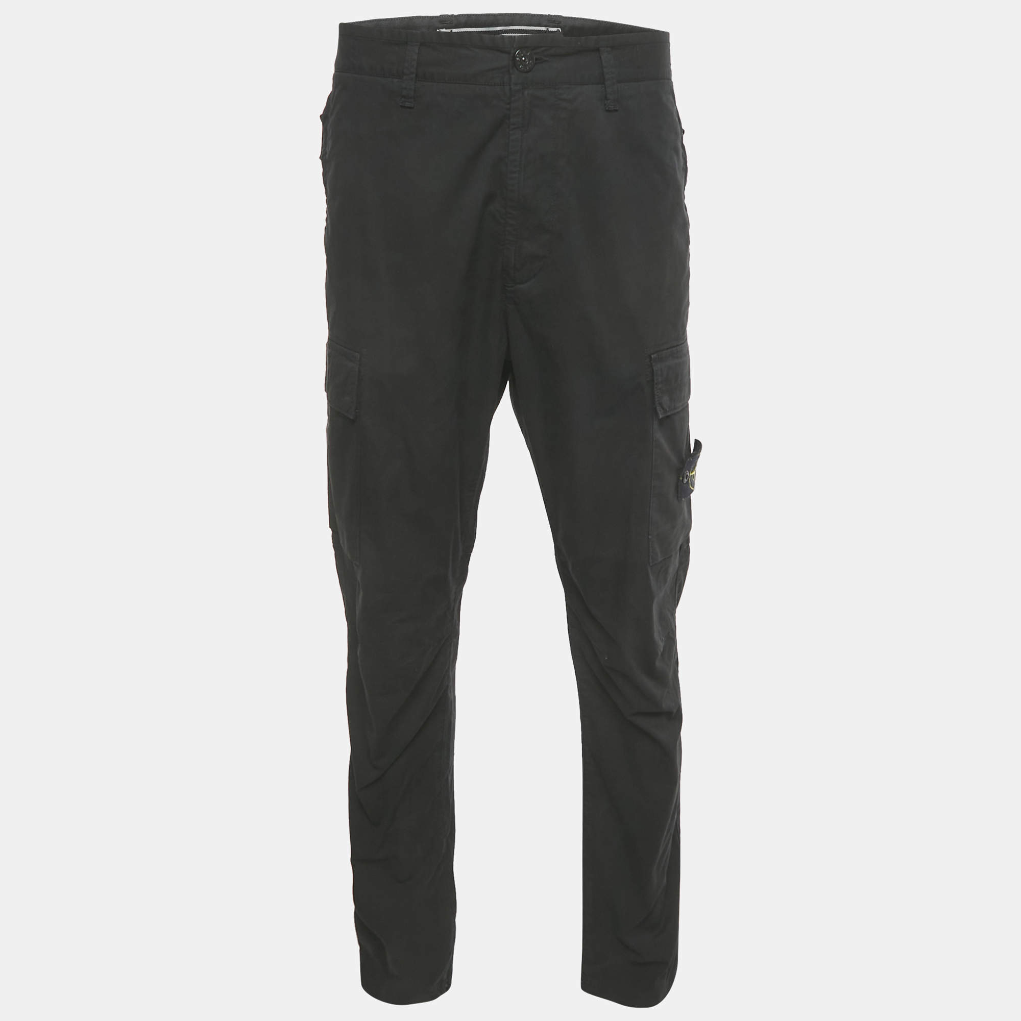 Pre Owned Stone Island Black Cotton Cargo Pants L