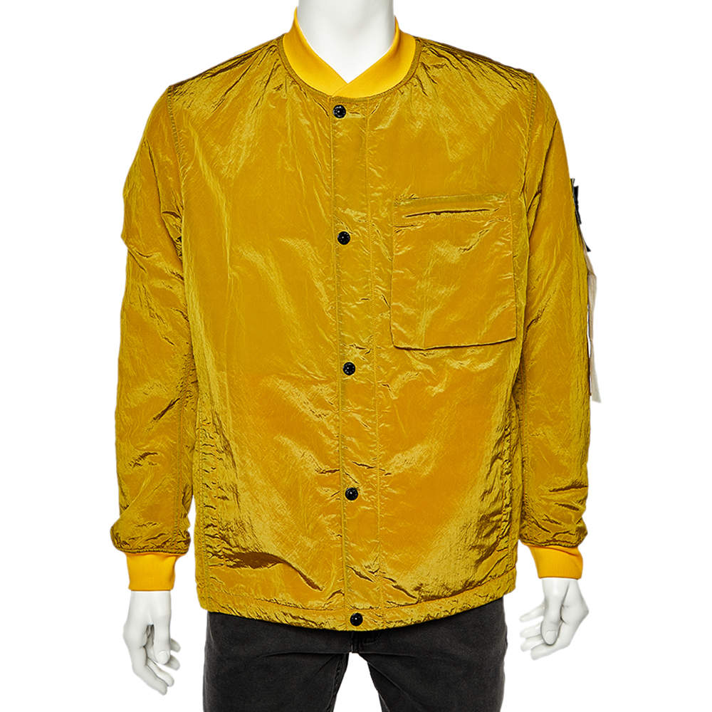 Stone Island Mustard Yellow Nylon Reversible Bomber Jacket L