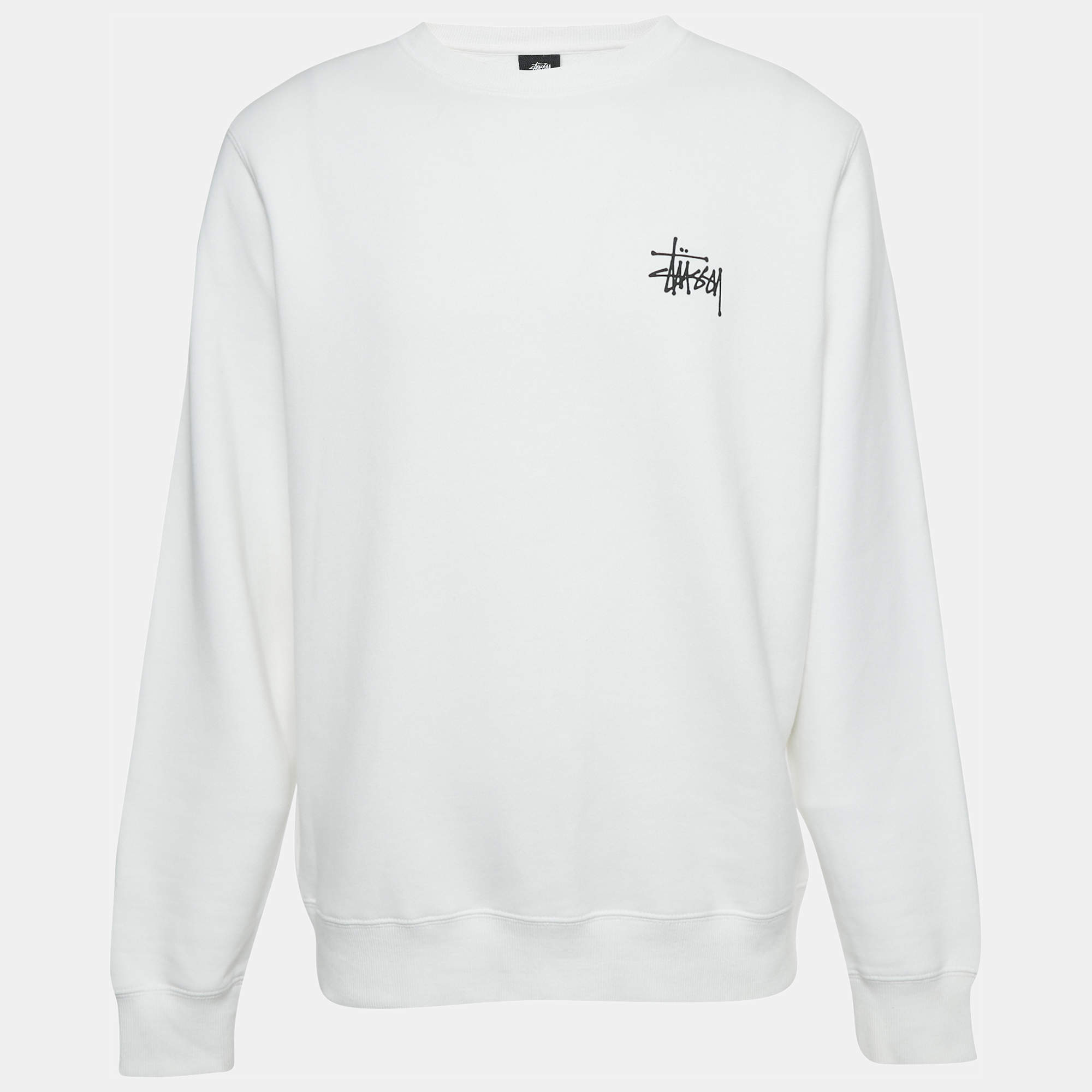 Stussy White Cotton Knit Crewneck Sweatshirt M