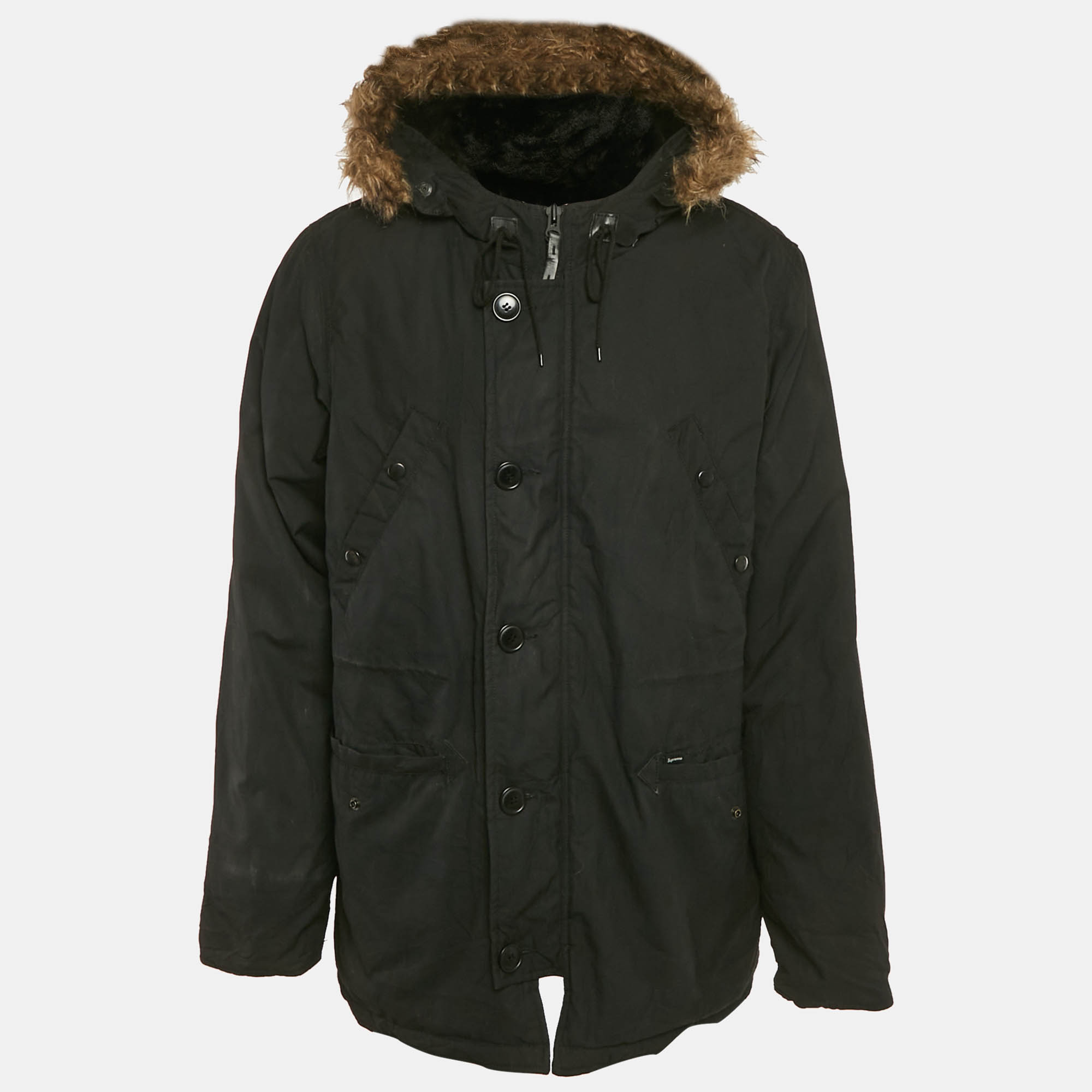Supreme The British Millerain Black Shearling Trim Cotton Jacket XL