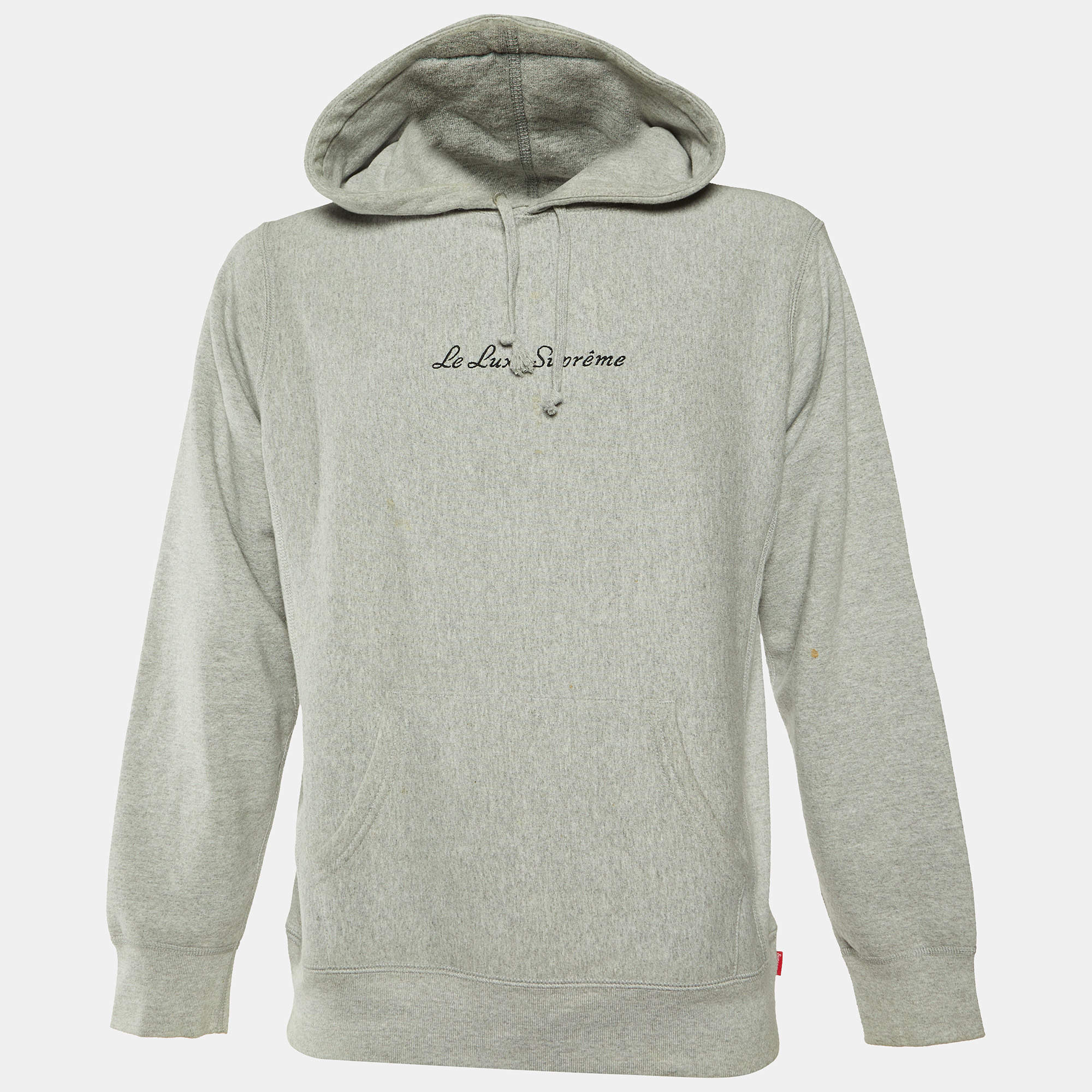 Pre Owned Supreme Grey Le Luxe Supreme Cotton Hooded Sweatshirt M